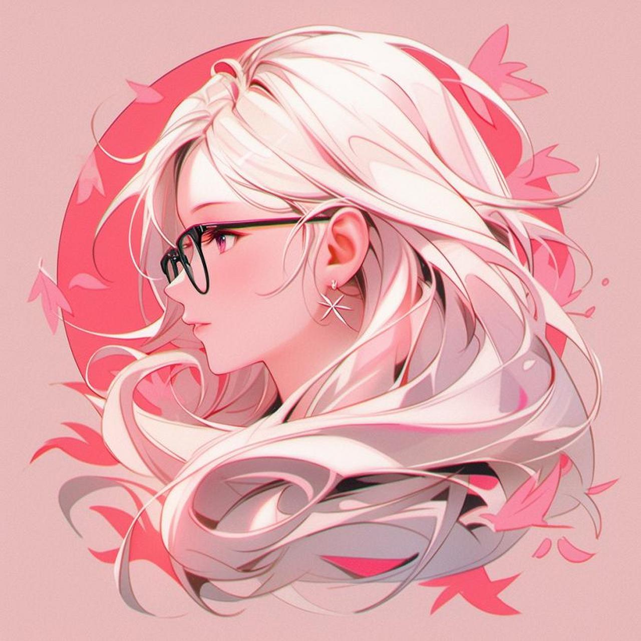 粉色系插图风女生头像 ai绘画头像女生头像