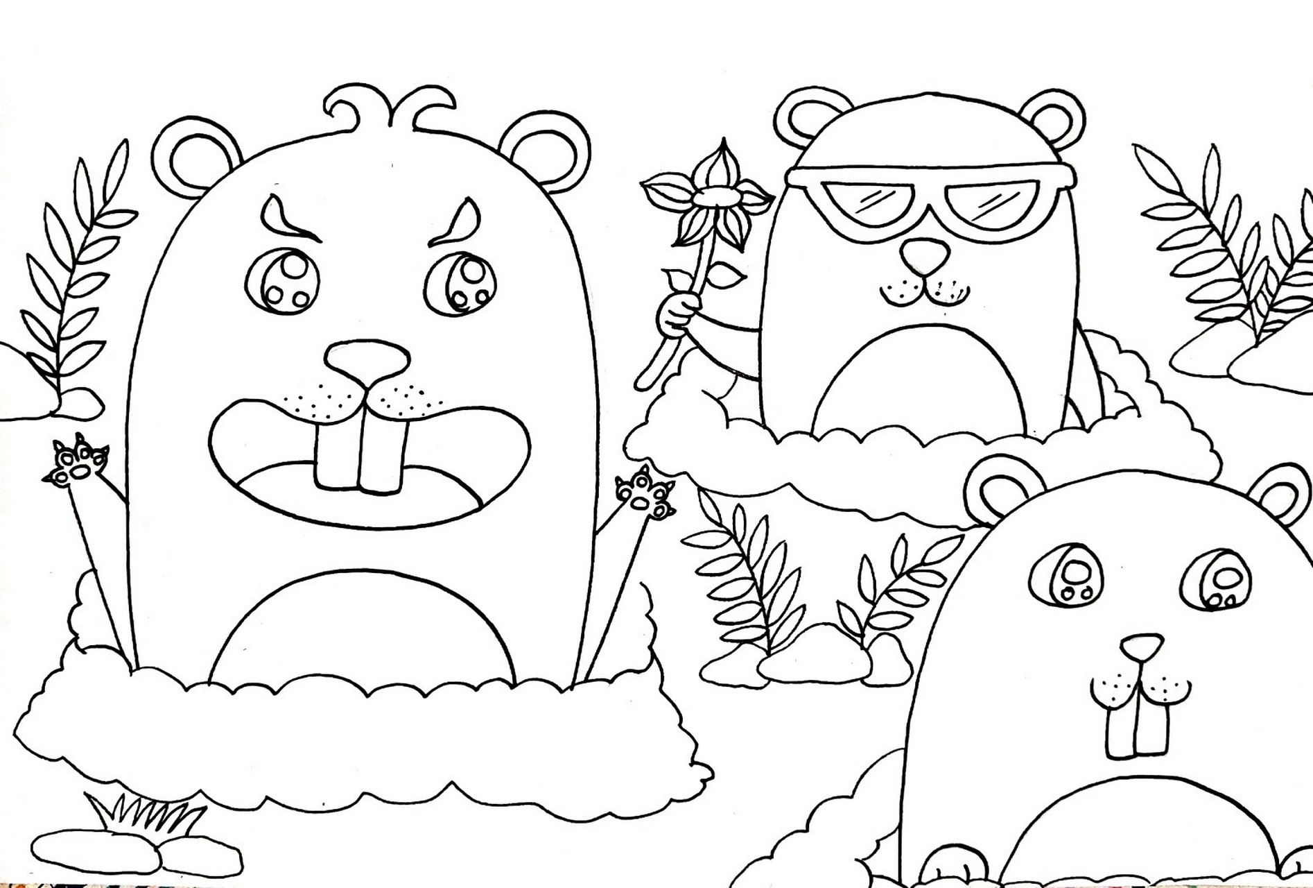 可爱的地鼠 创意儿童画 简笔画 线描 马克笔