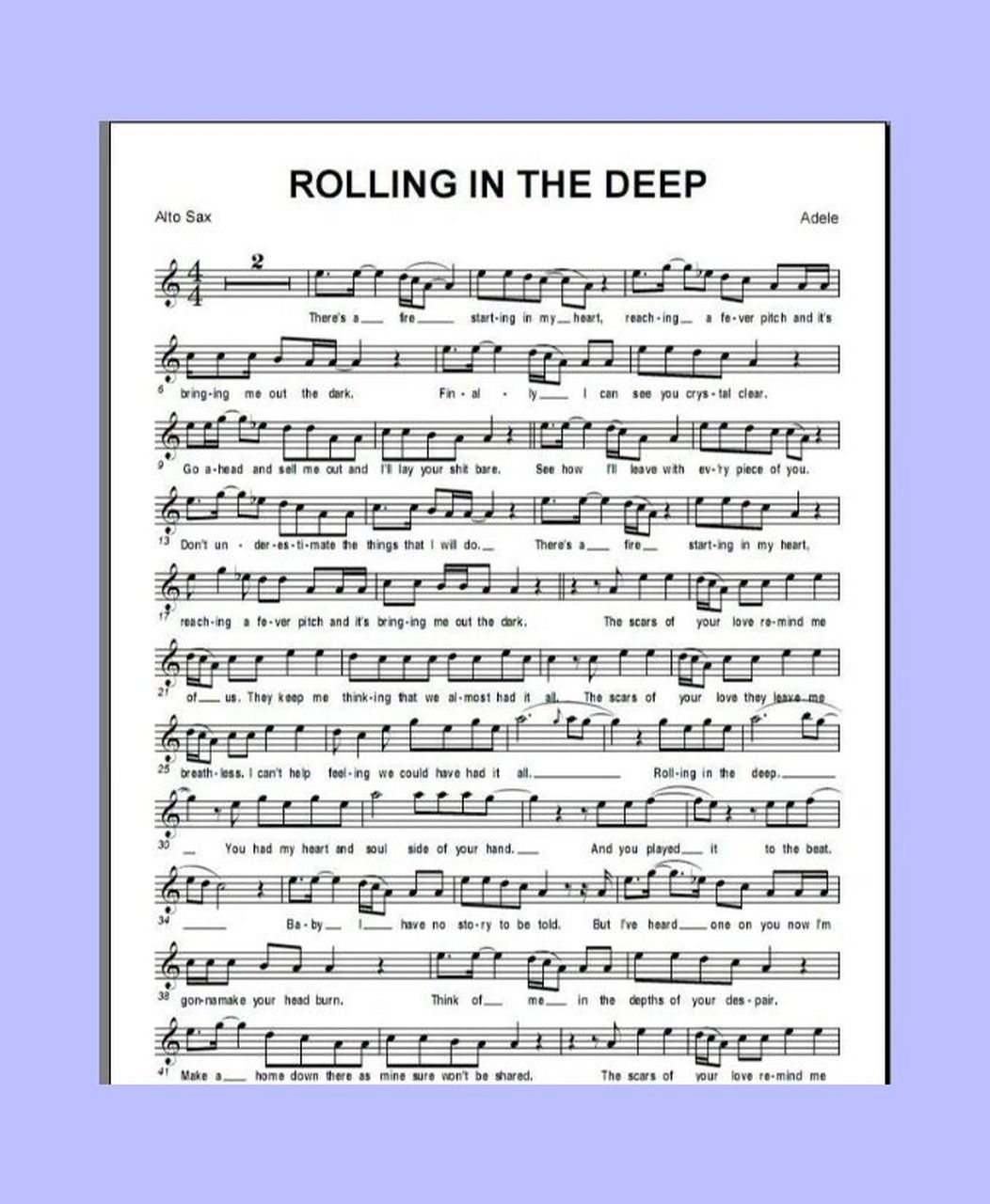 萨克斯曲谱分享《rolling in the deep》 很有态度的一首歌曲 萨克斯
