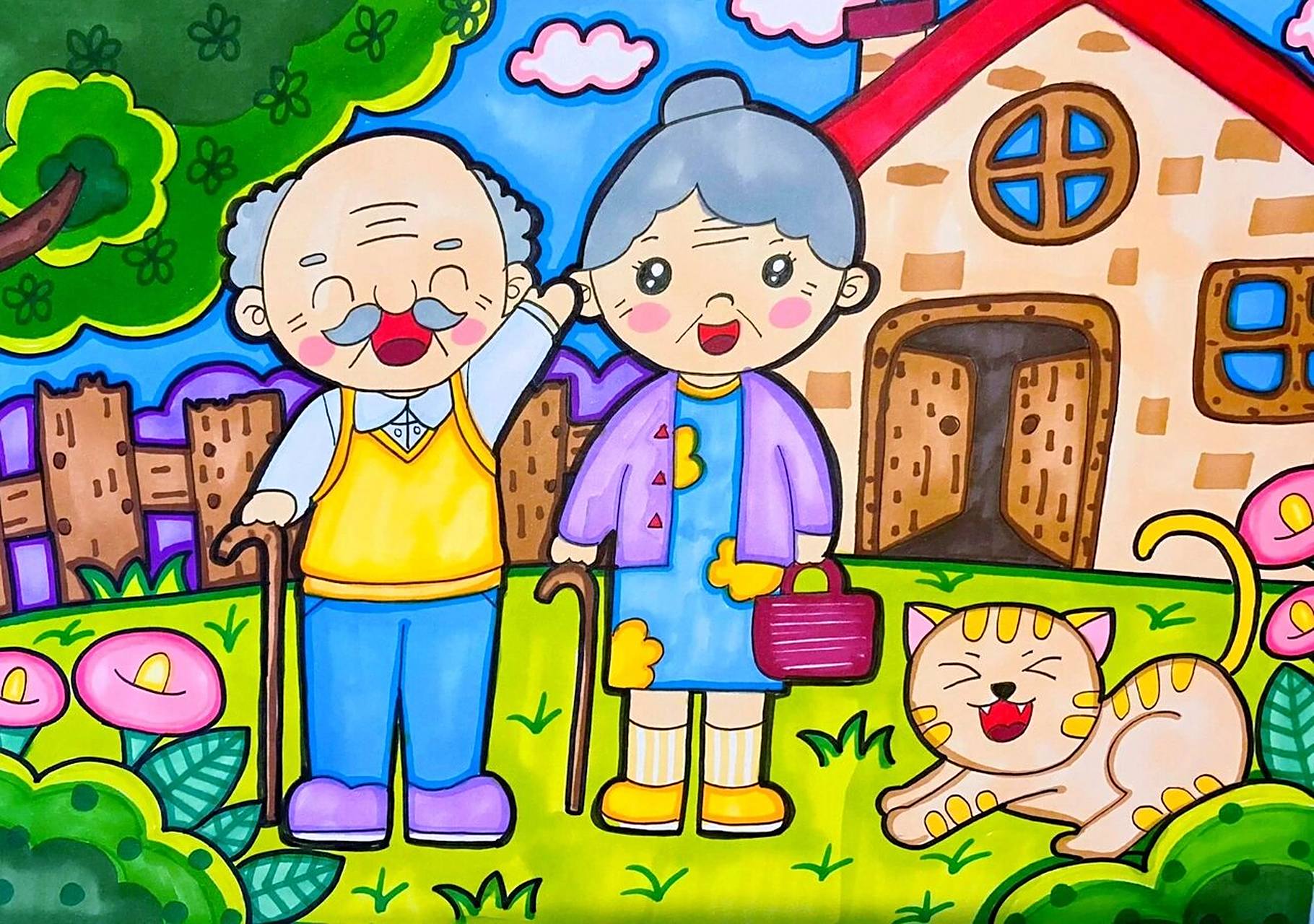 00儿童画/《爷爷奶奶》 素材原创9799(儿童画)