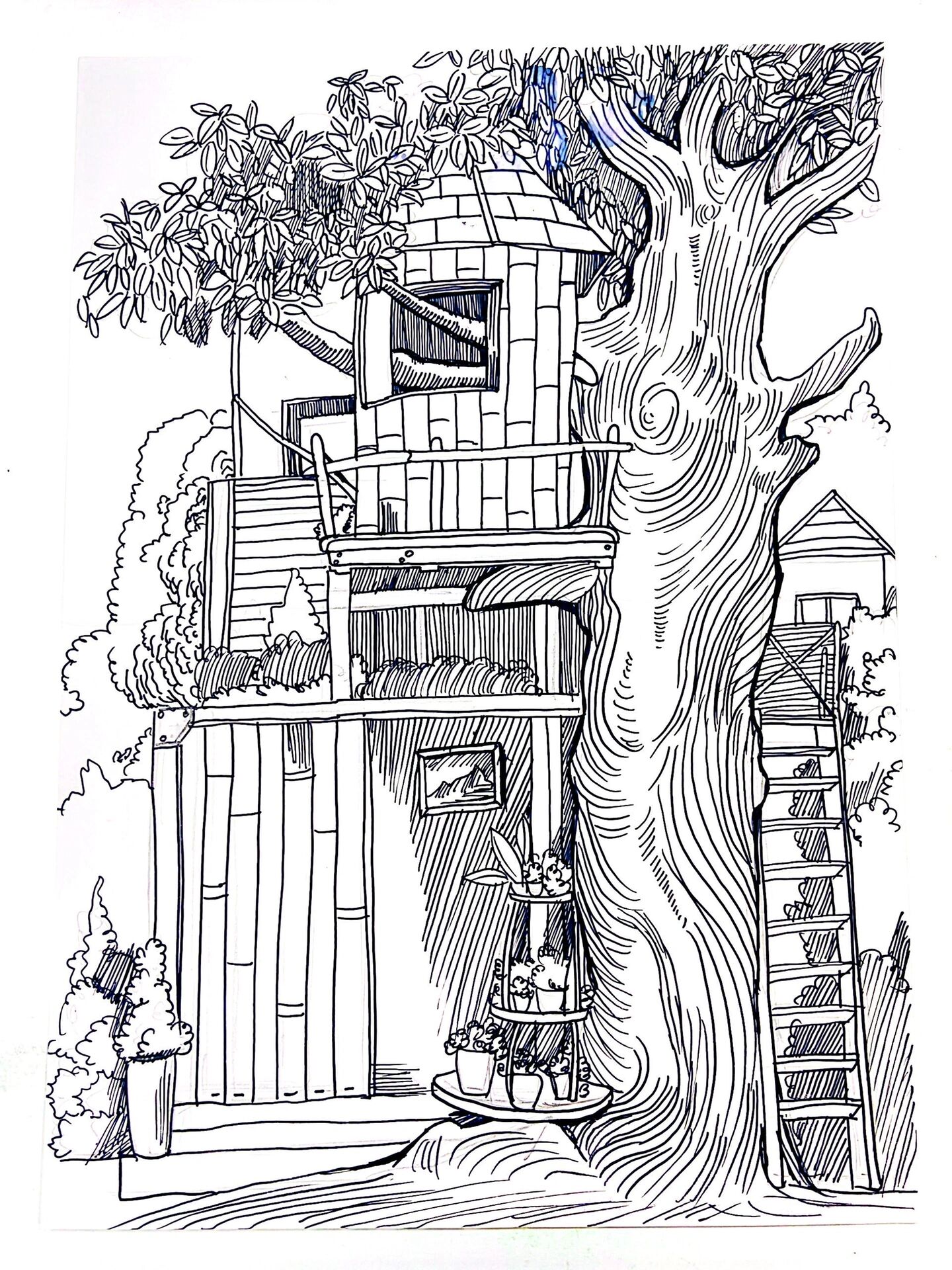 少儿美术风景速写黑白装饰画 简单,容易出效果,适合三年级到六年级的