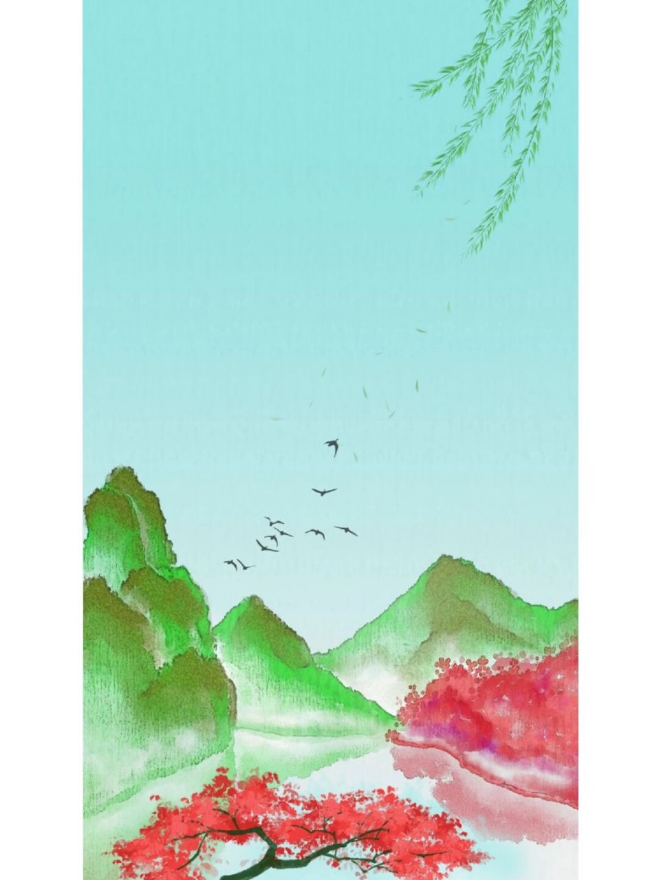 92古风水彩系的山山水水,花花草草等植物风景画也别有一翻特色 92