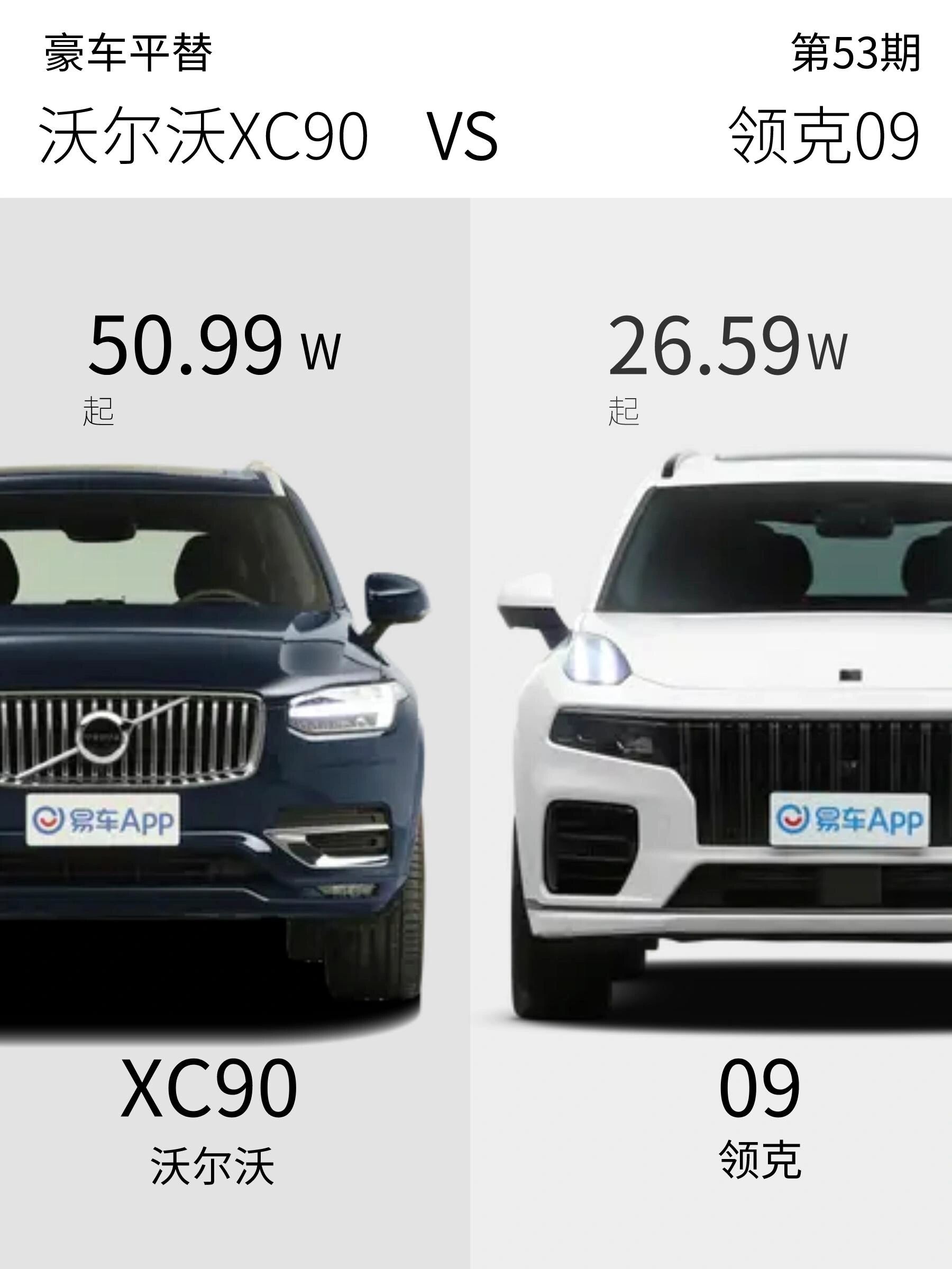 27w的领克09🆚50w的沃尔沃xc90 50.99w的沃尔沃xc90和26.