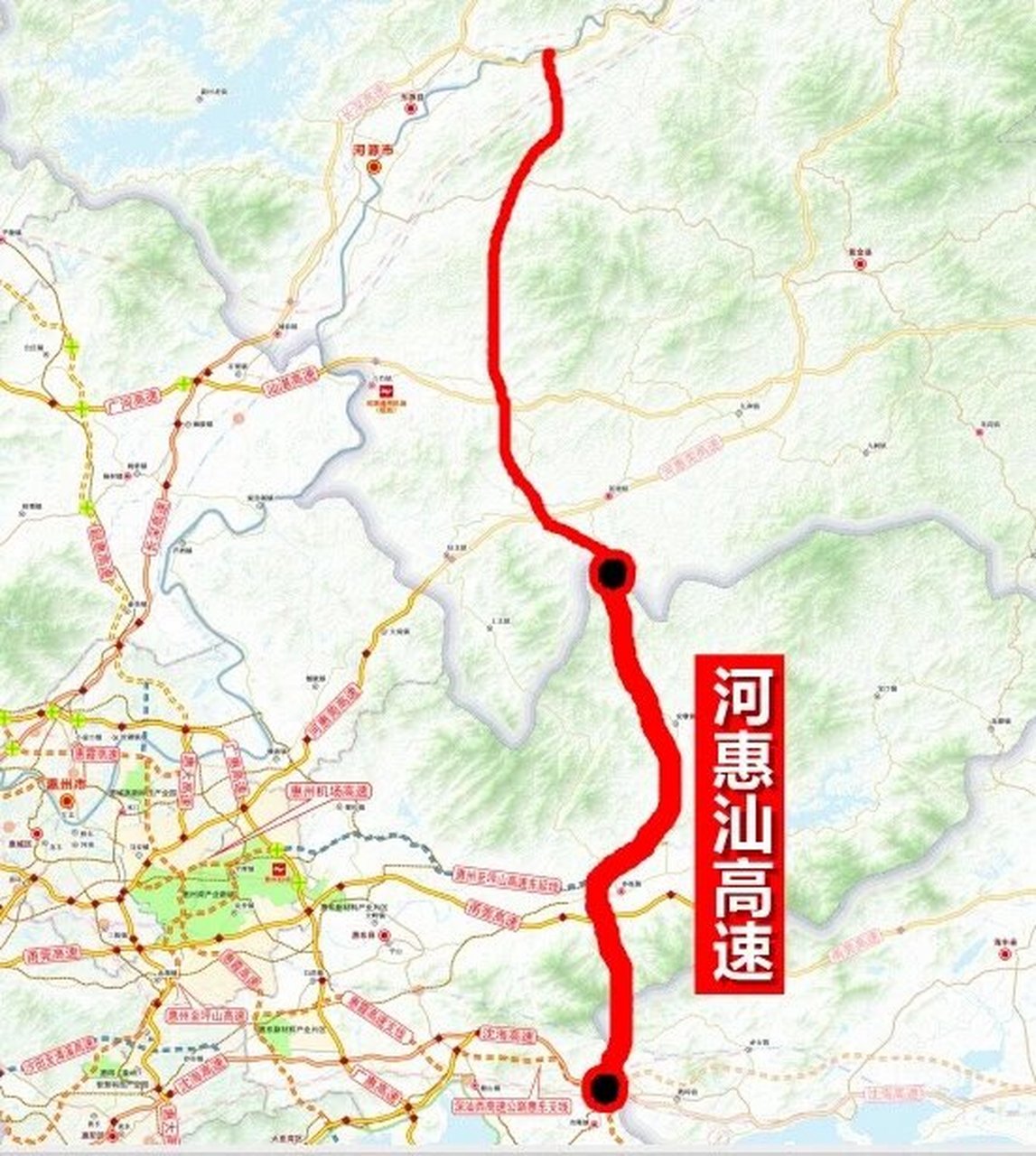 规划线位起于河源市东源县义合镇,向南经河源市江东新区东部,紫金县西