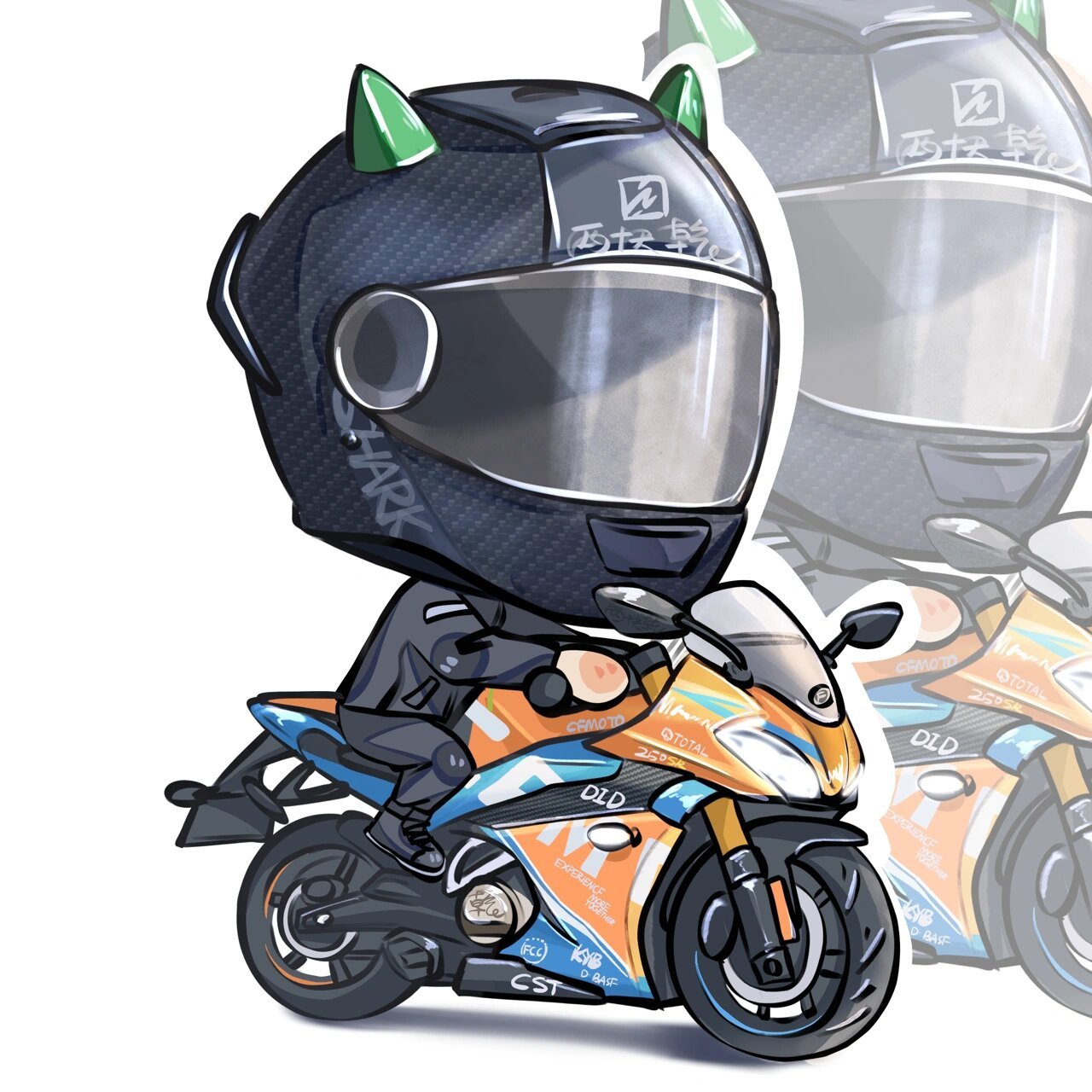 可用|q版机车情侣头像|春风250sr赛道版 俩版画的赛道版都画了,还是