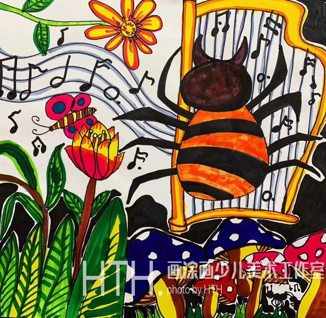 画涂画|7-8岁作品《昆虫音乐会》