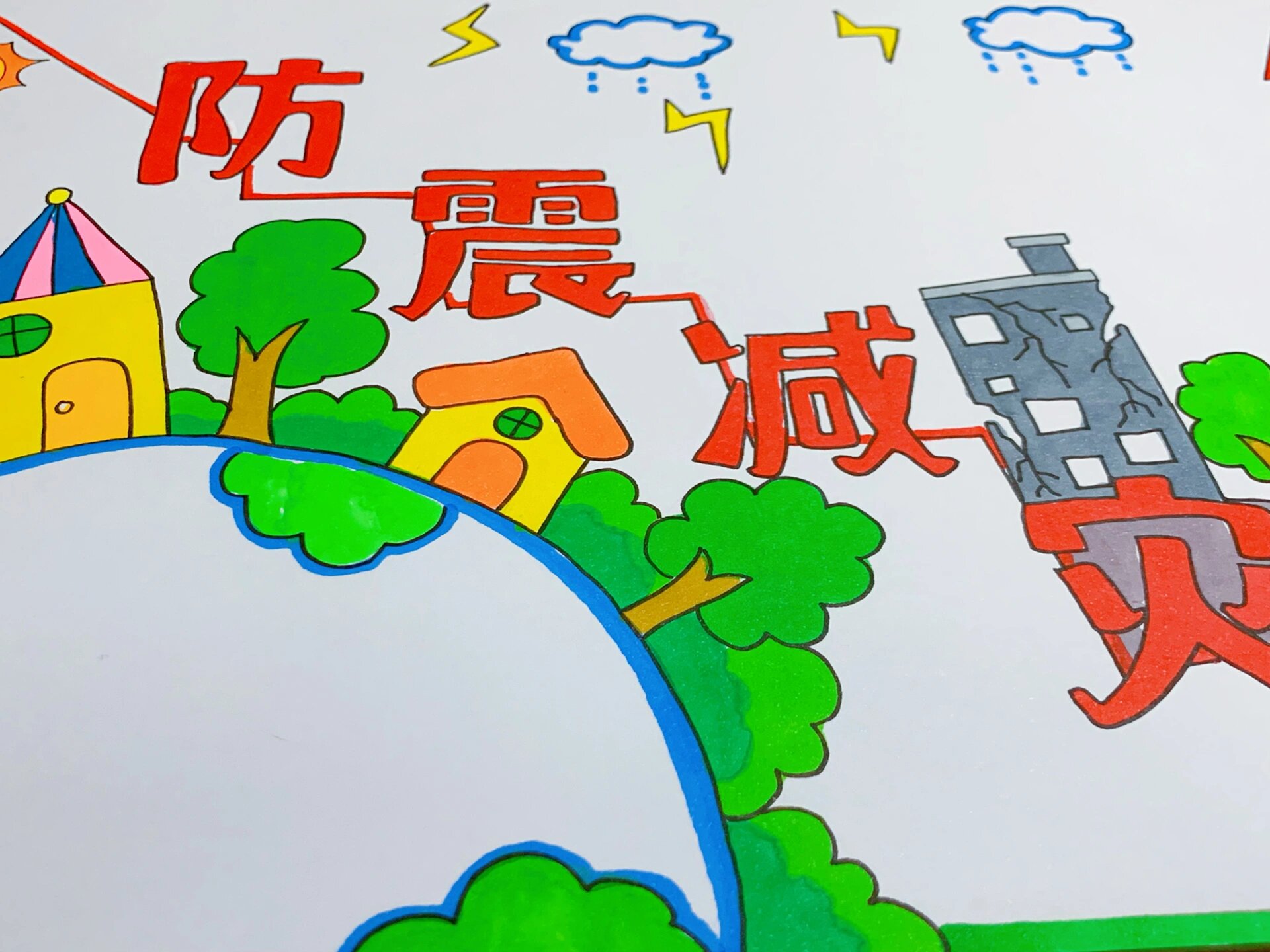 防震减灾手抄报线稿