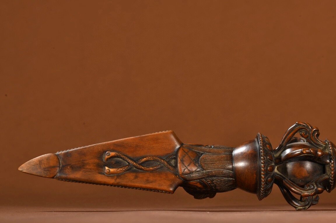 清代 藏传黄杨木秽迹金刚杵 #黄杨木# 规格:高49cm 宽7.