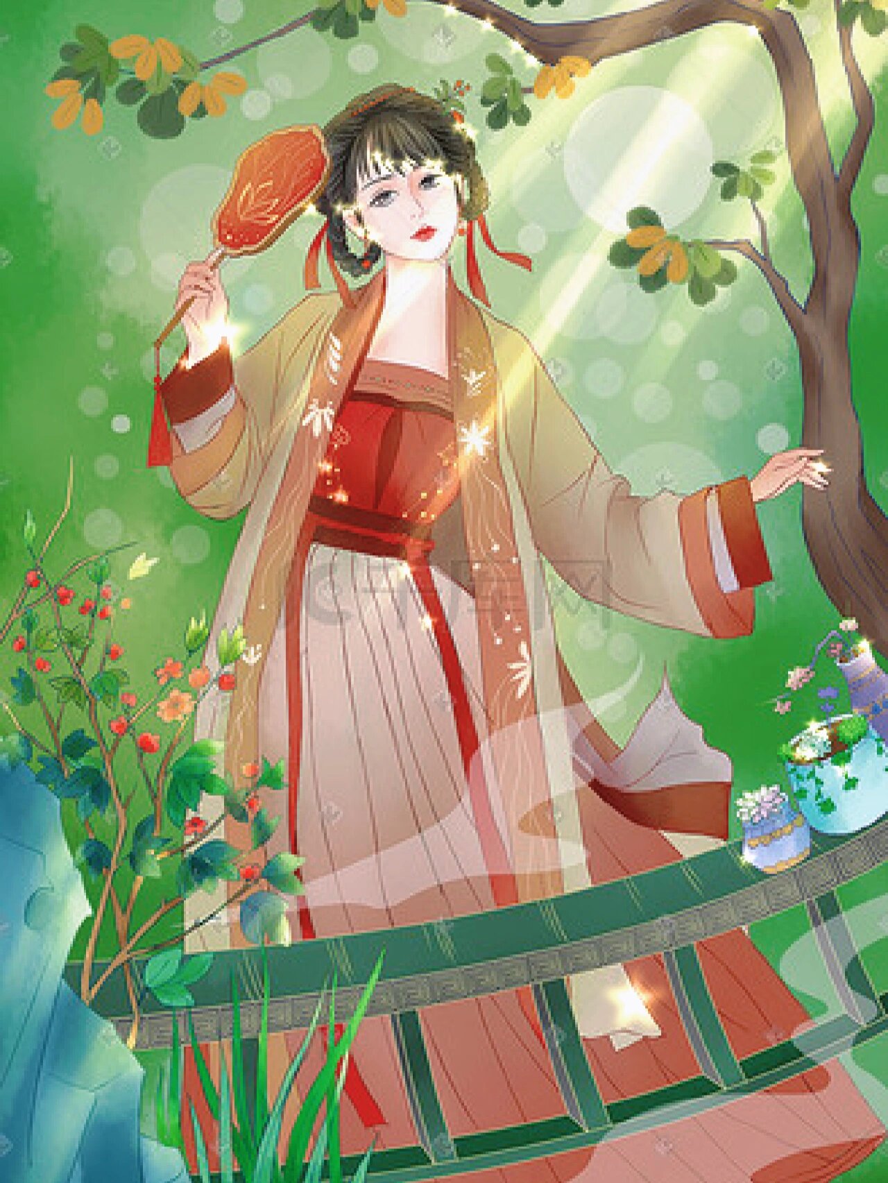 古风少女手拿扇子