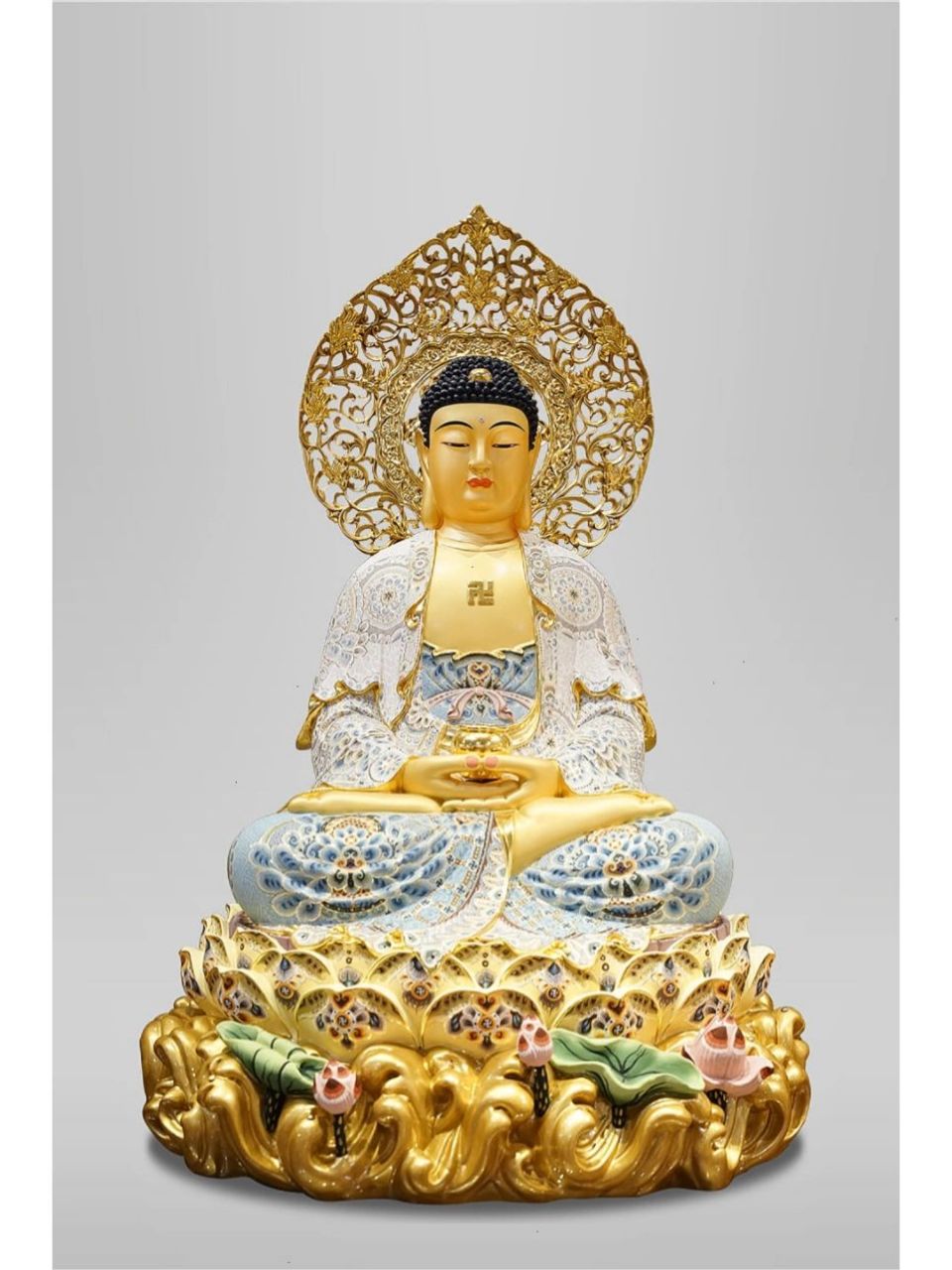 释迦牟尼佛| 彩绘 释迦牟尼佛工艺摆件 材质:黄铜 工艺:铜包金彩绘