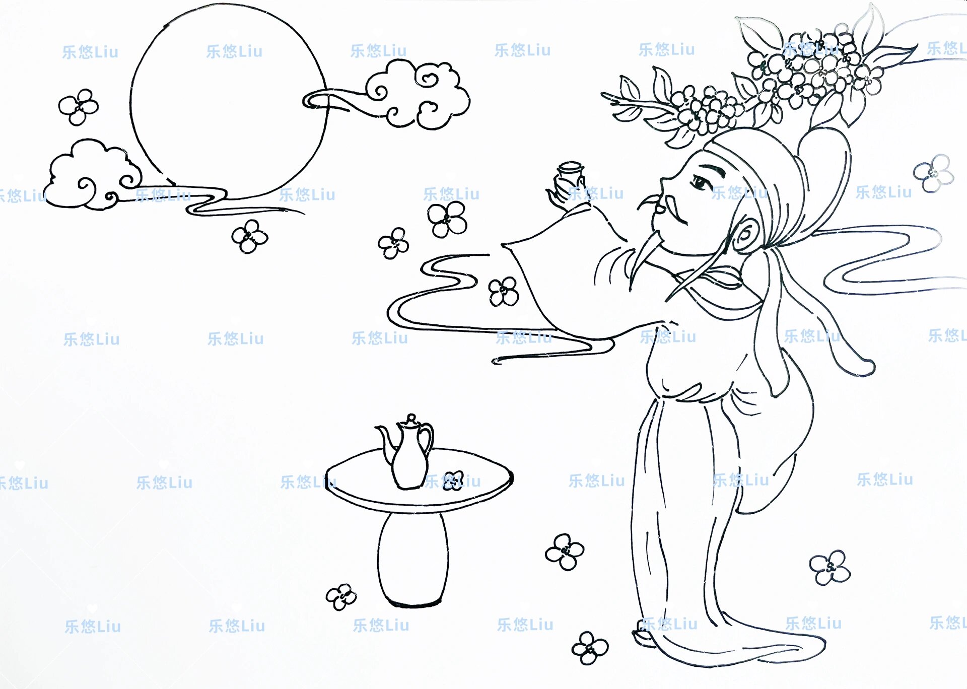 《月下独酌》古诗配画