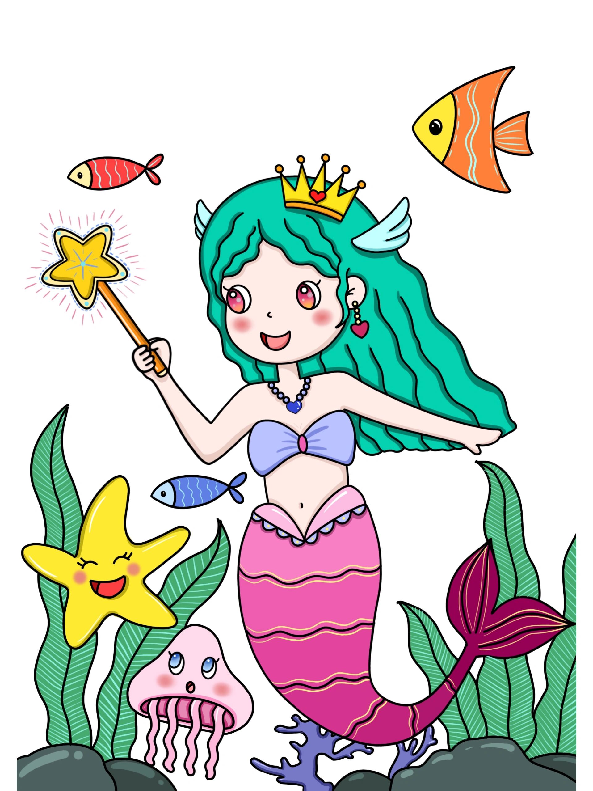 儿童画/《可爱的美人鱼》/儿童创意美术