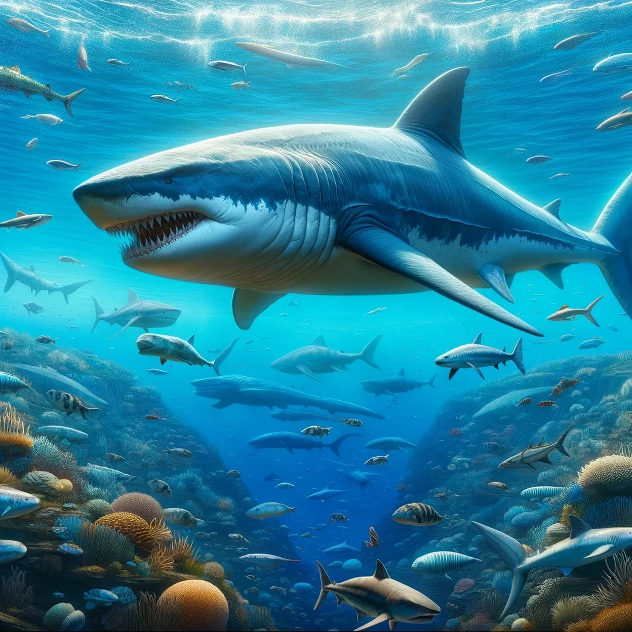 巨齿鲨 otodus megalodon,又称为巨齿鲨,是一种生活在约2300万年至360