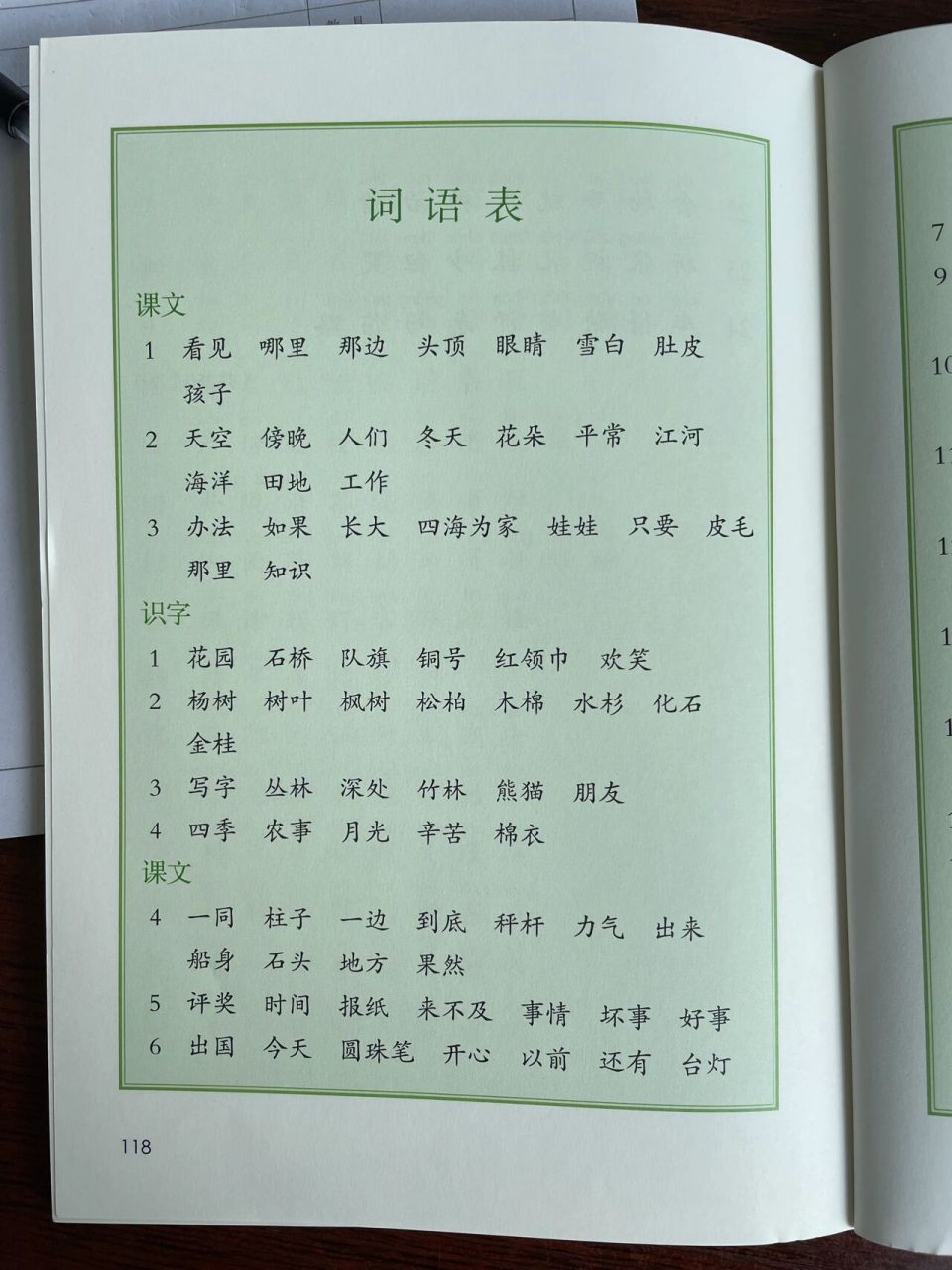 人教版小学语文二年级上册词语表