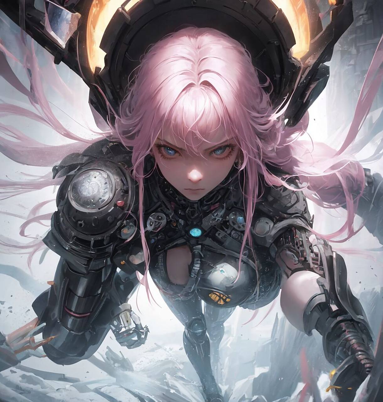 机械少女 sd controlnet ultimate sd upscare跑了下了机械感的人物