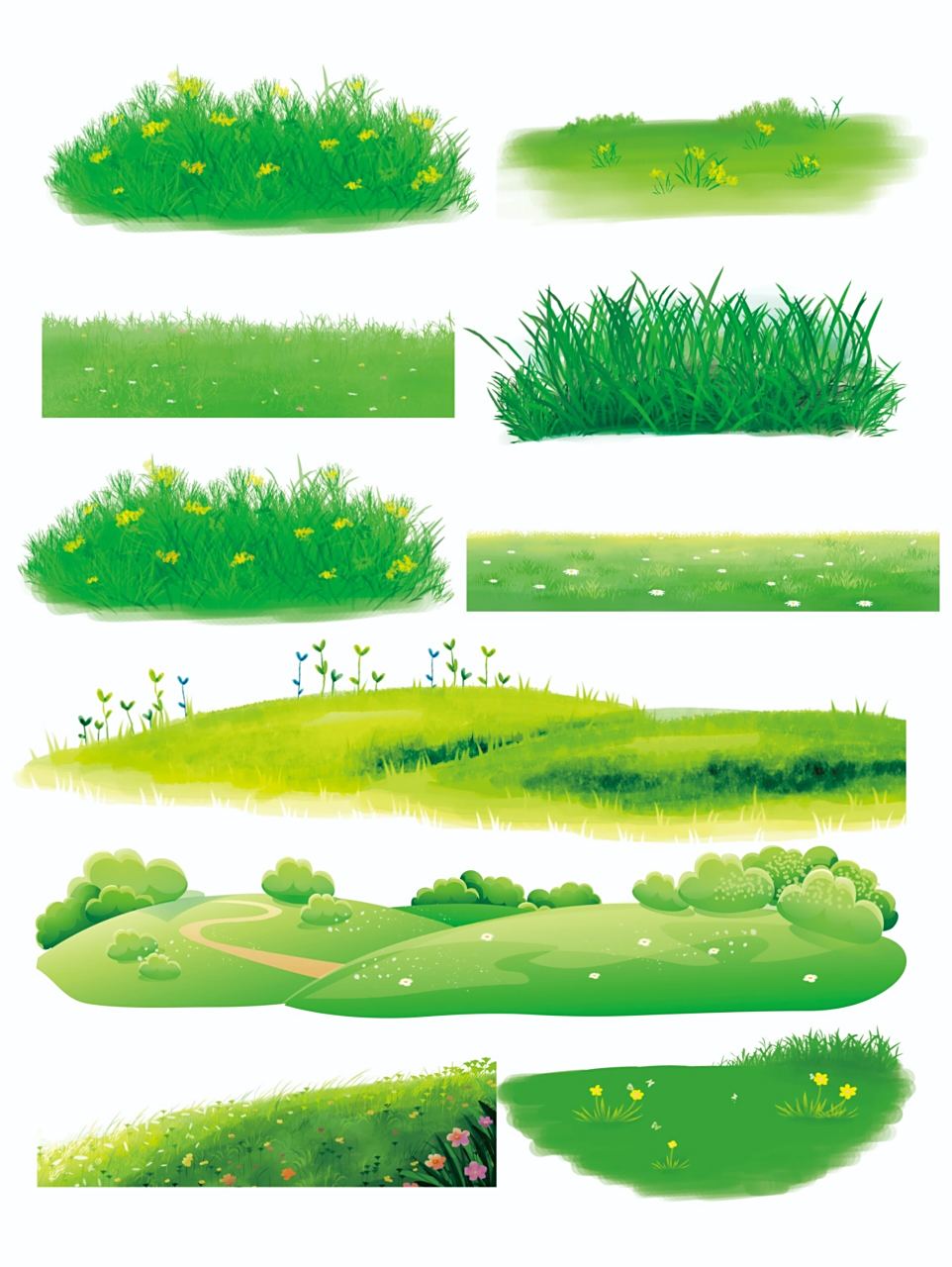 绿色卡通草丛草地png素材 宝子们周末愉快.