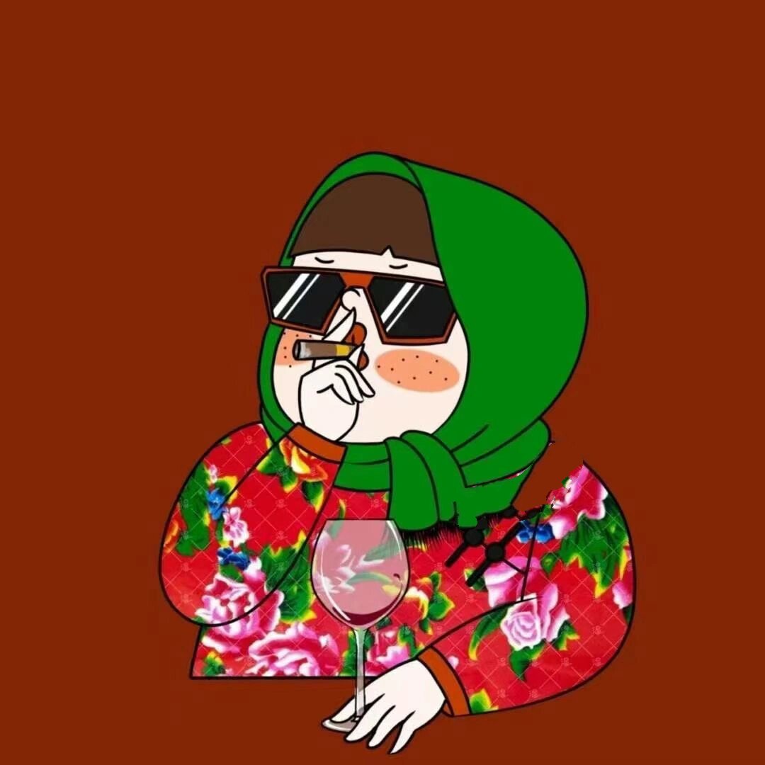 大花袄头像背景图花棉袄卡通图片绿头巾