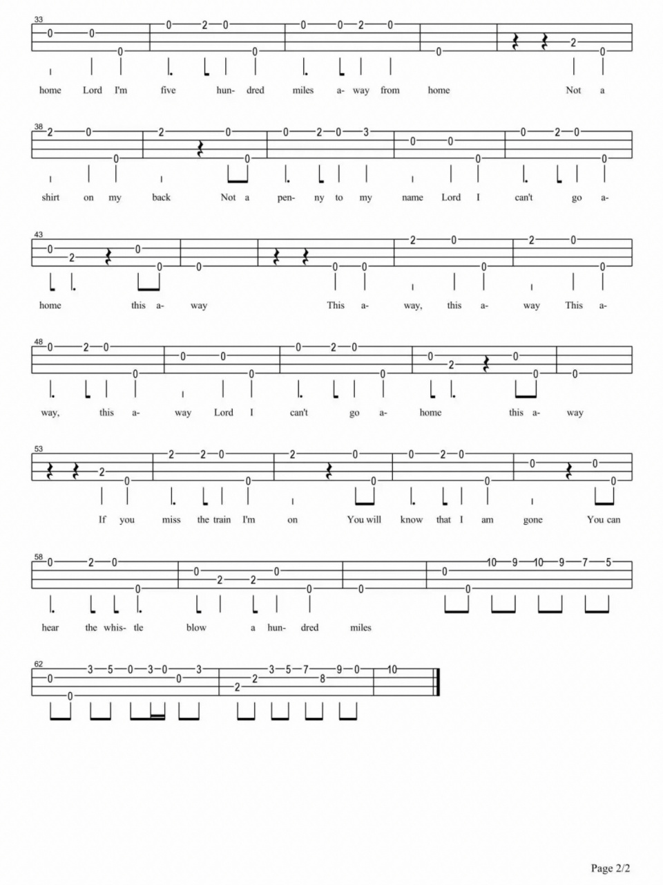 尤克里里指弹谱《five hundred miles》