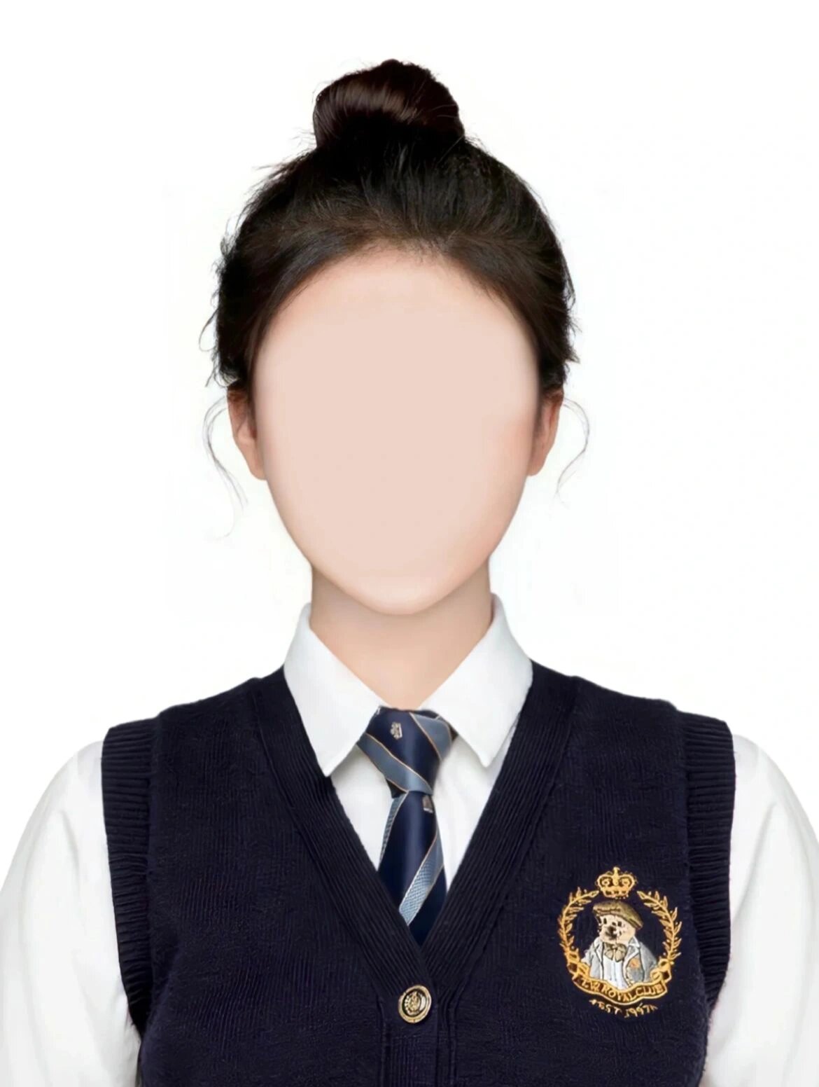 深色系服装丸子头证件照模板分享