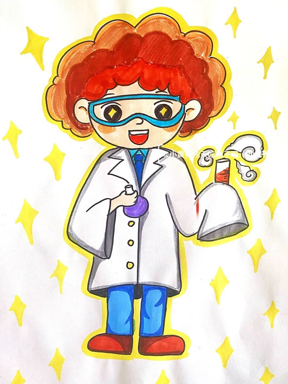 科学家儿童画 #儿童画# #马克笔# #卡通画# #科学实验儿童画