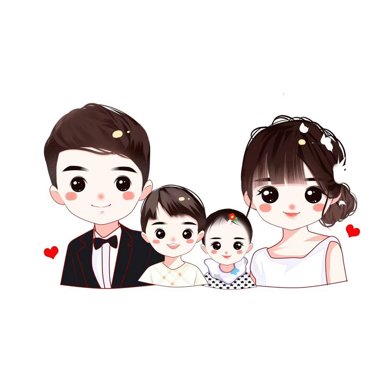 可爱卡通一家三口四口亲子全家福头像 超可爱的亲子手绘头像 可可爱爱