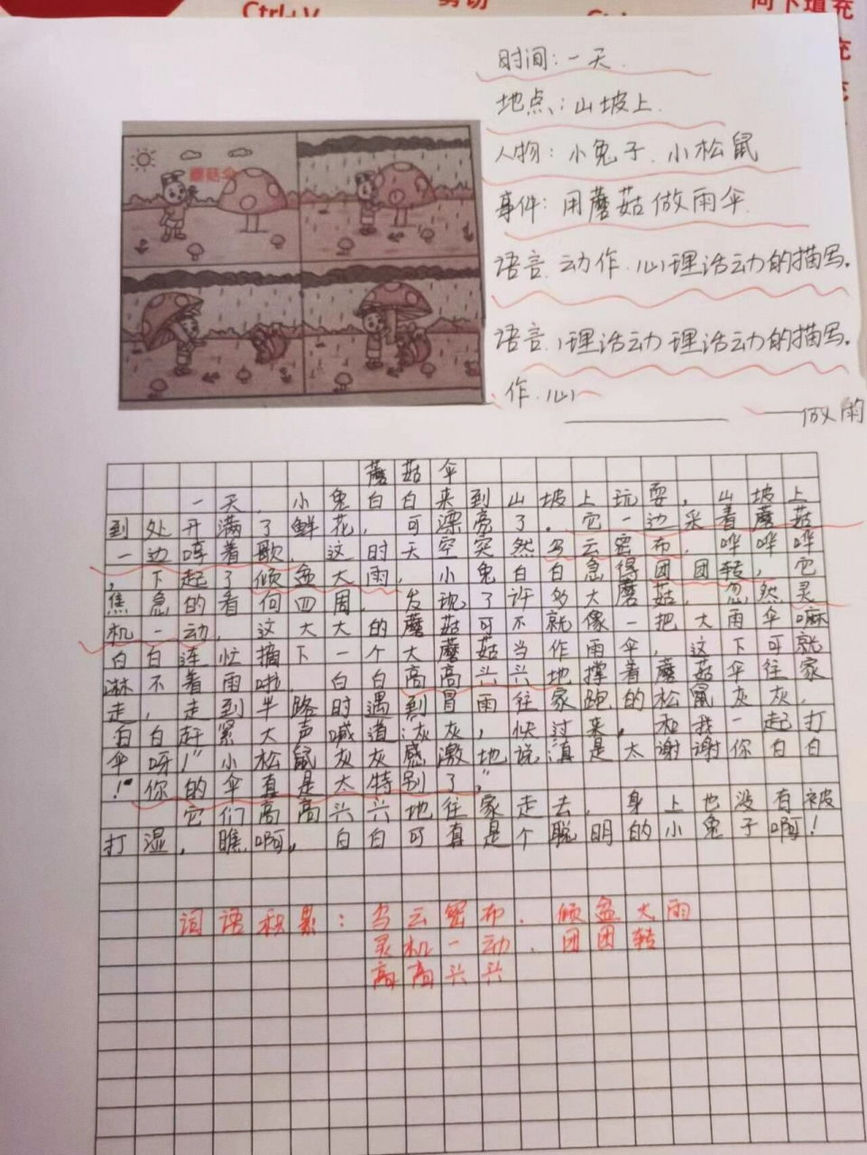 看图写话《蘑菇伞》99 这是一二年级看图写话必考题