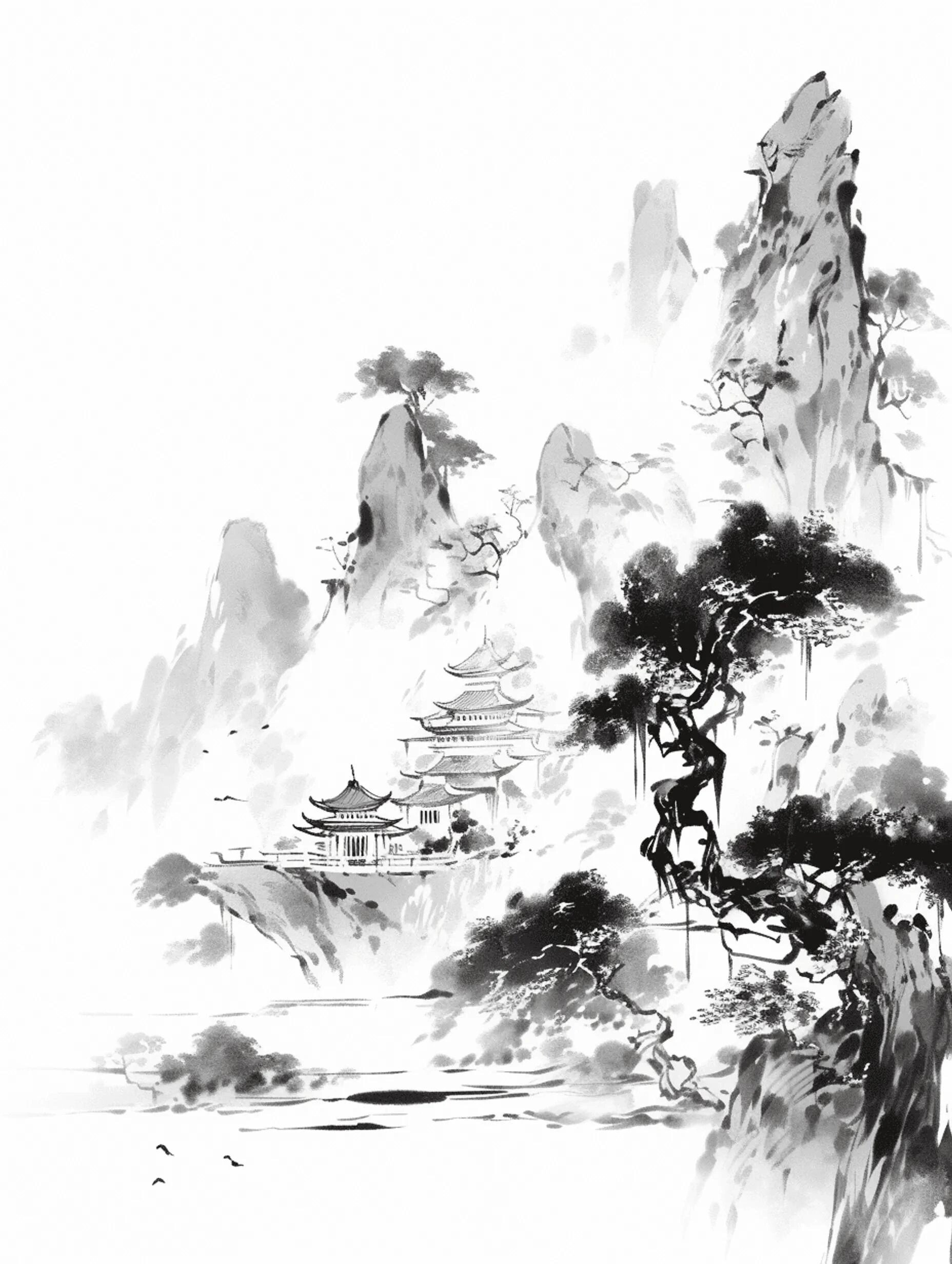 黑白国风山水画素材,可商