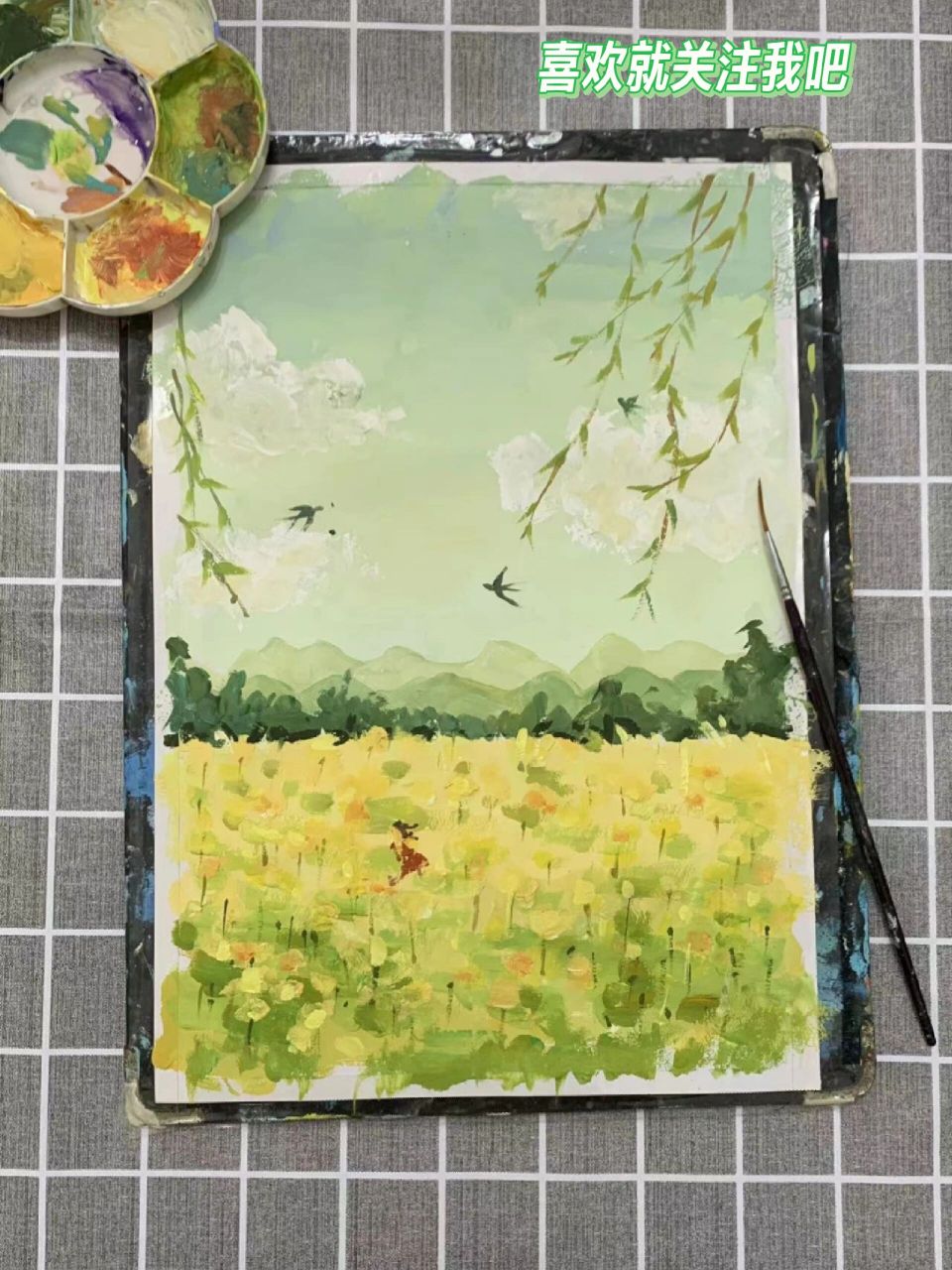 水粉风景画《春天景色》步骤图分享 水粉风景画《春天景色》步骤图