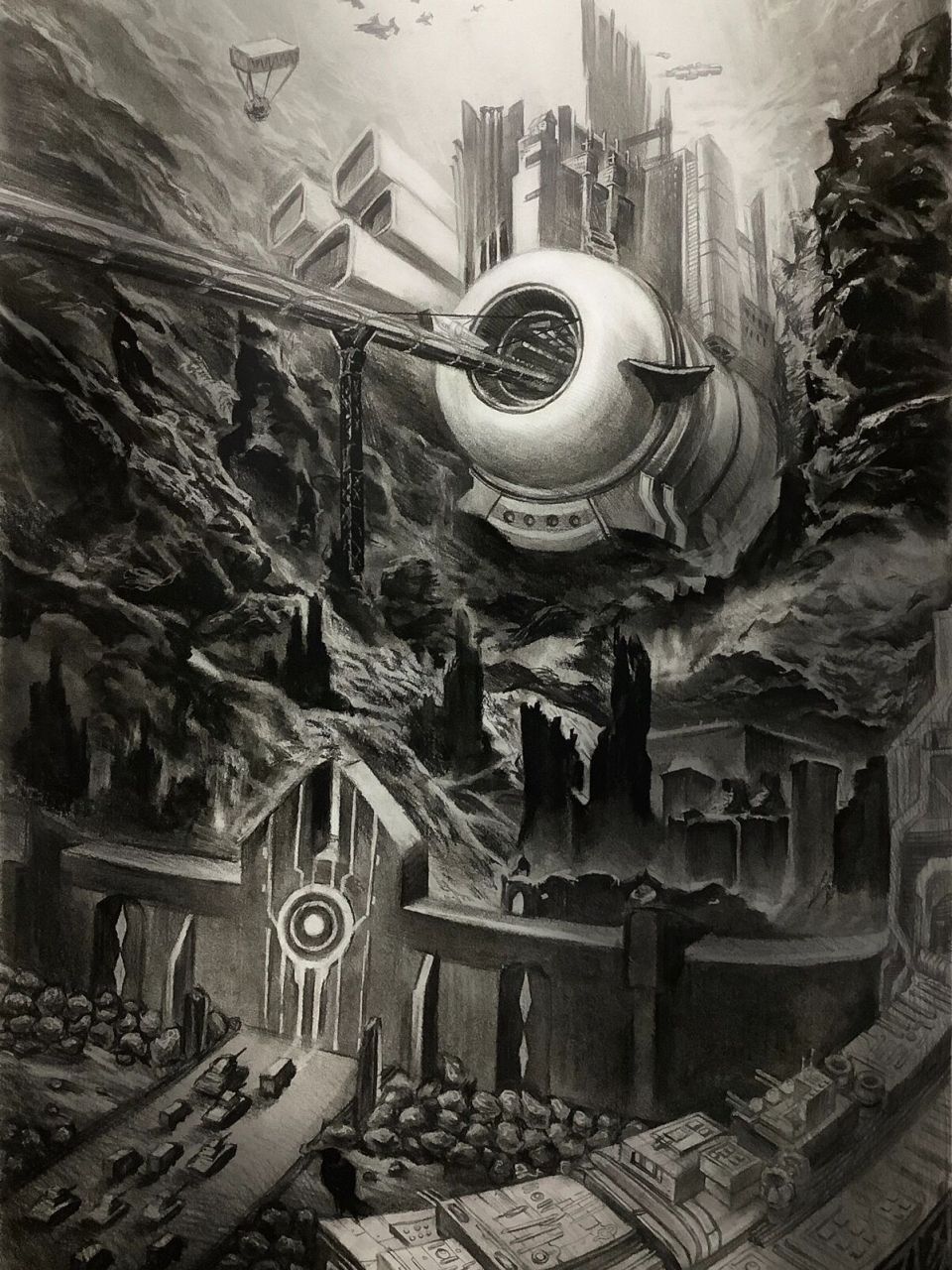 海陆空军事基地手绘设计素描 大一上学期画滴素描～ 是原创