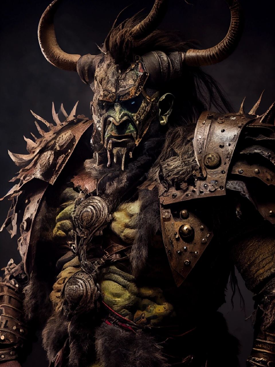 ai创作《魔兽世界-兽人战士》 兽人,巨魔和牛头人组成了部落,野蛮的