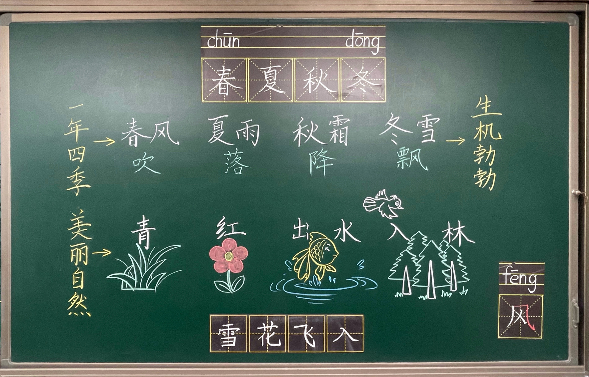 【一下语文板书】第一课《春夏秋冬》 开学第一课 我都看这个美女的