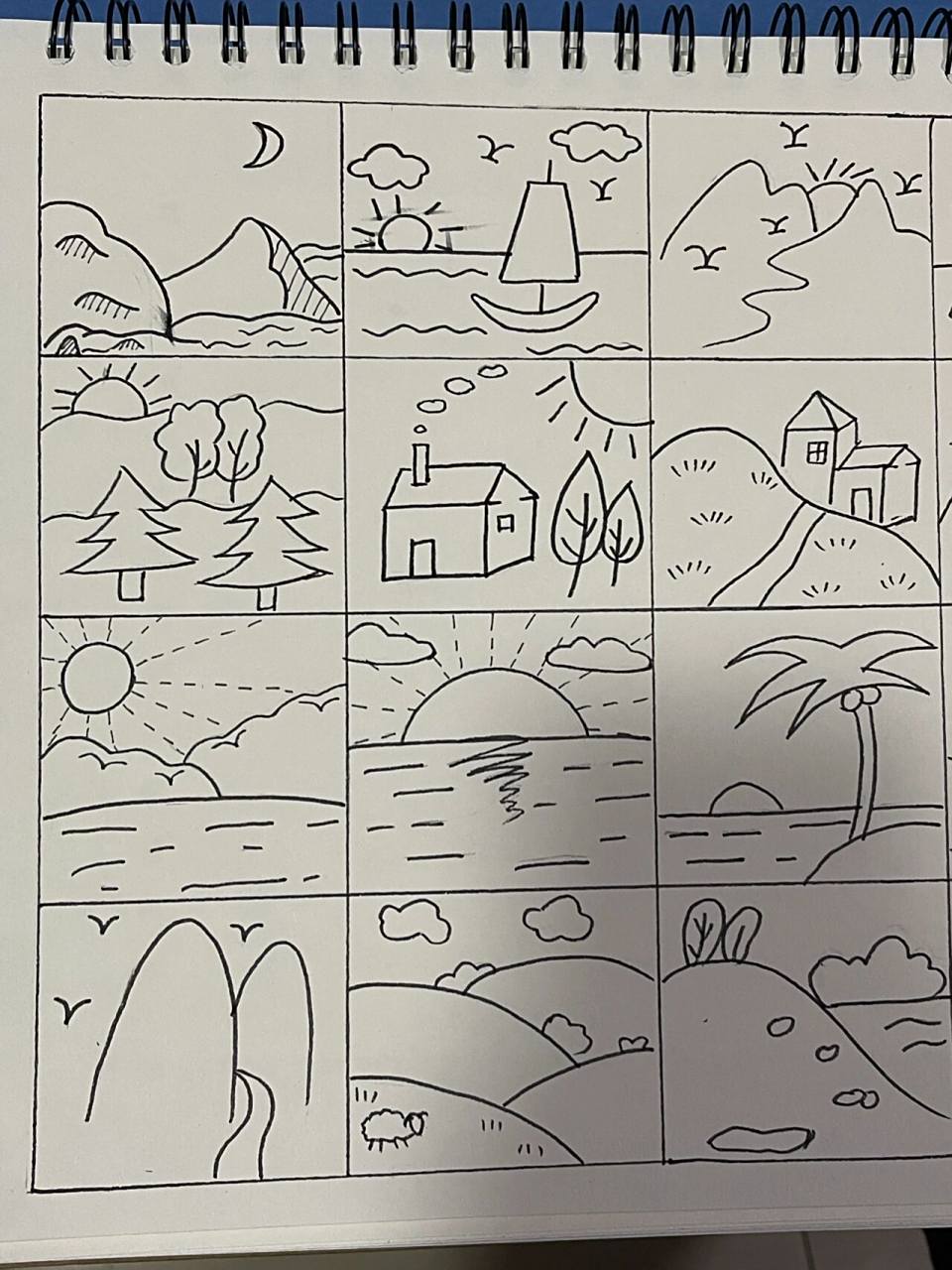 幼师专业 风景简笔画96 每天都在画画画 画线稿 钩边 涂色 画线稿