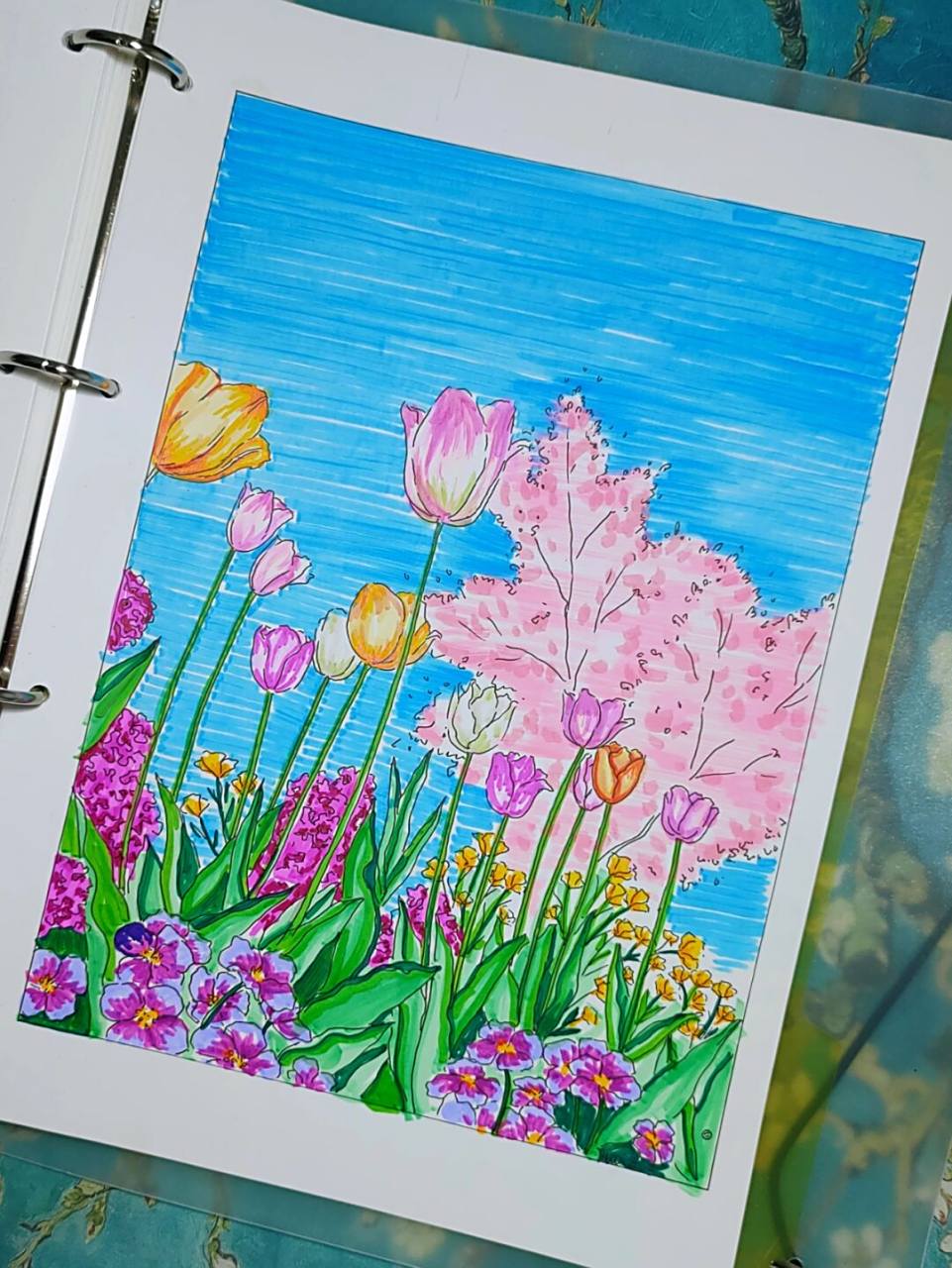 马克笔风景画(郁金香93花海)上色 #马克笔风景画# #风景画# #马克