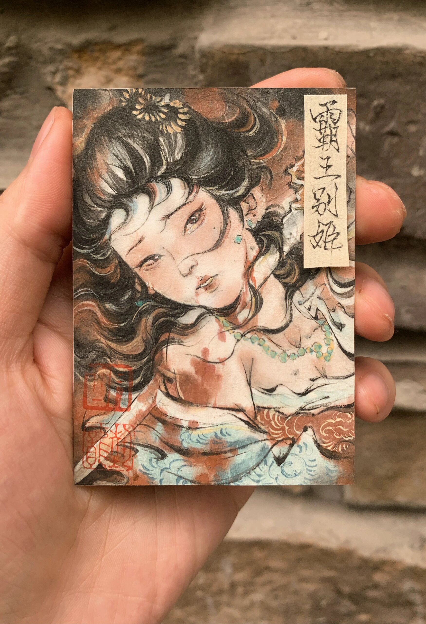 画张迷你版 虞姬自刎 霸王别姬 手绘卡