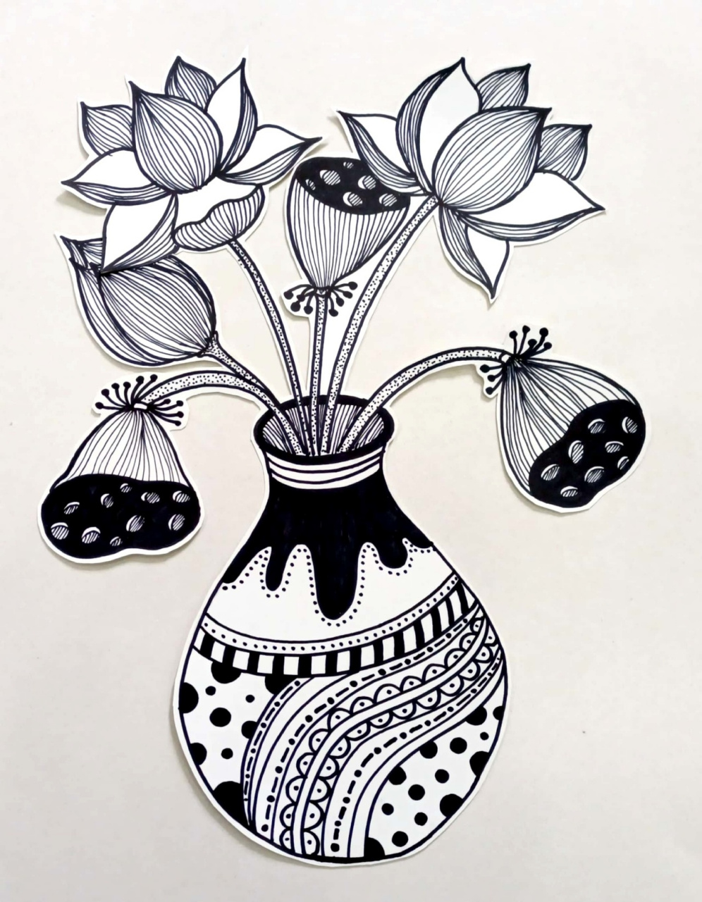 儿童画荷花,荷花线描,花瓶里的荷花 适合年龄:8—12岁 教学目标: 1