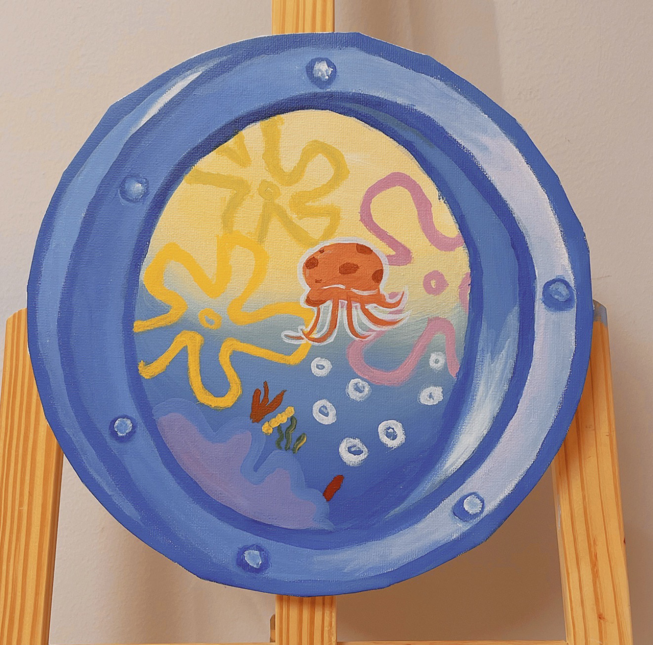 海绵宝宝系列|宝鸡零基础丙烯画 圆形画框最近都被海绵宝宝的窗户占领