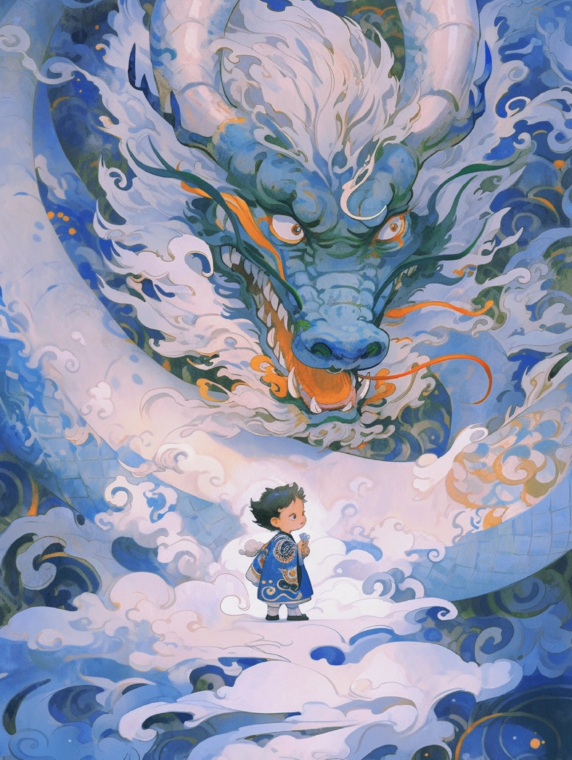 94神龙许愿|国风&国潮插画|中国风|山海经