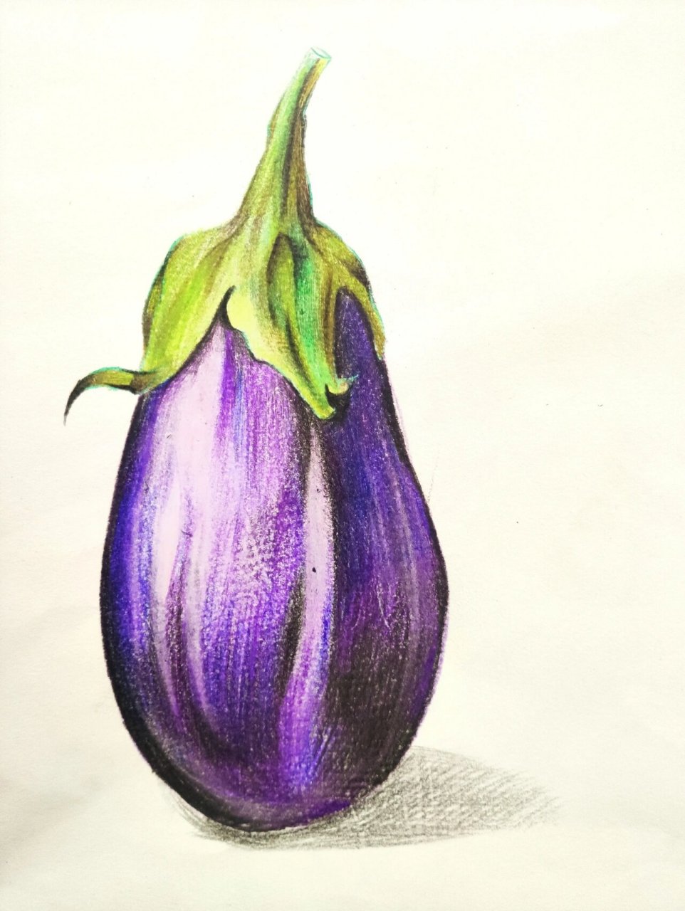彩铅儿童画《茄子》 1.外形讲解(上瘦下胖的椭圆) 明暗交界线知识点.