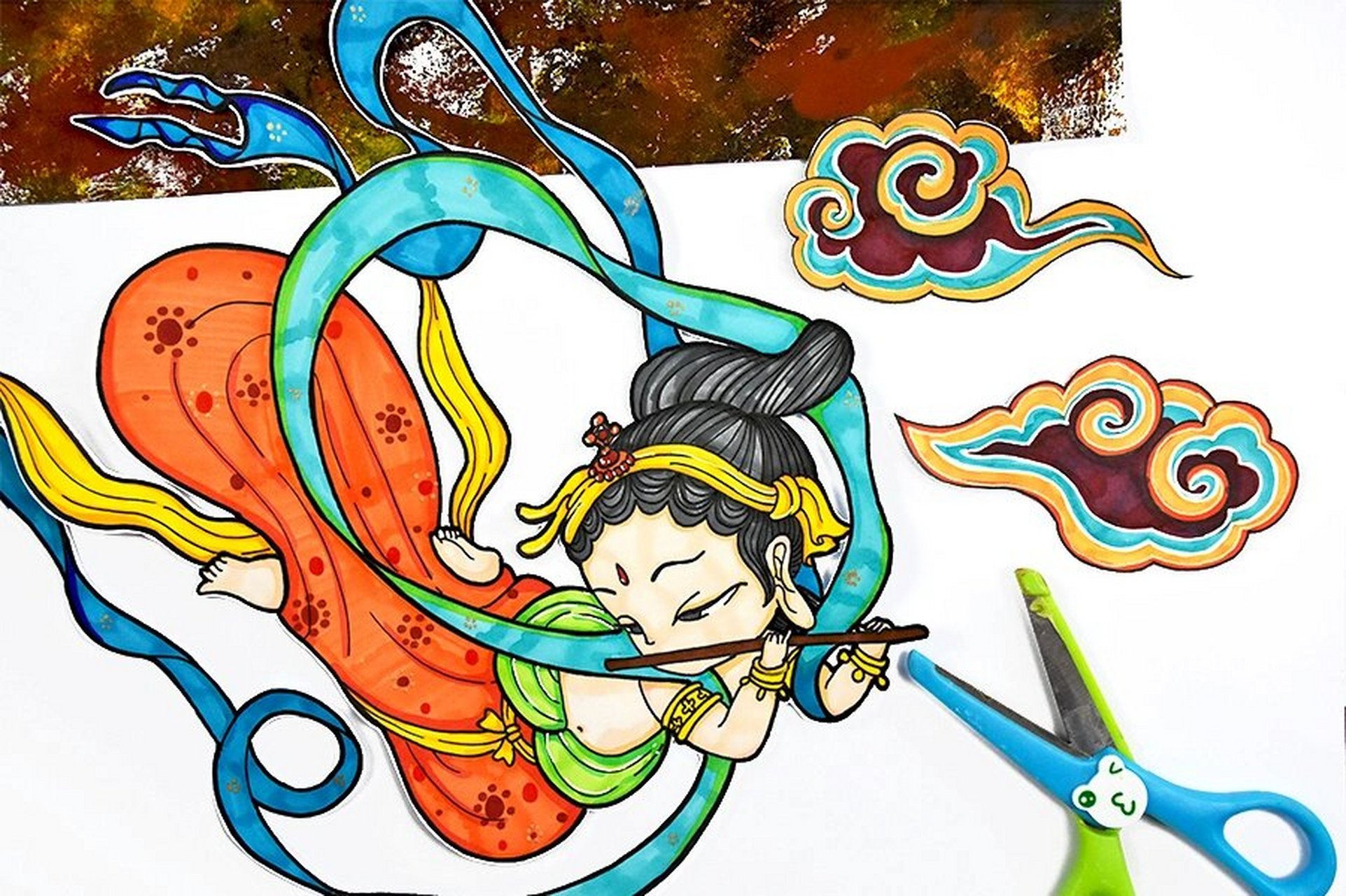 儿童画教程|国潮动漫敦煌飞天 【教学重难点】 98 ①了解敦煌壁画的