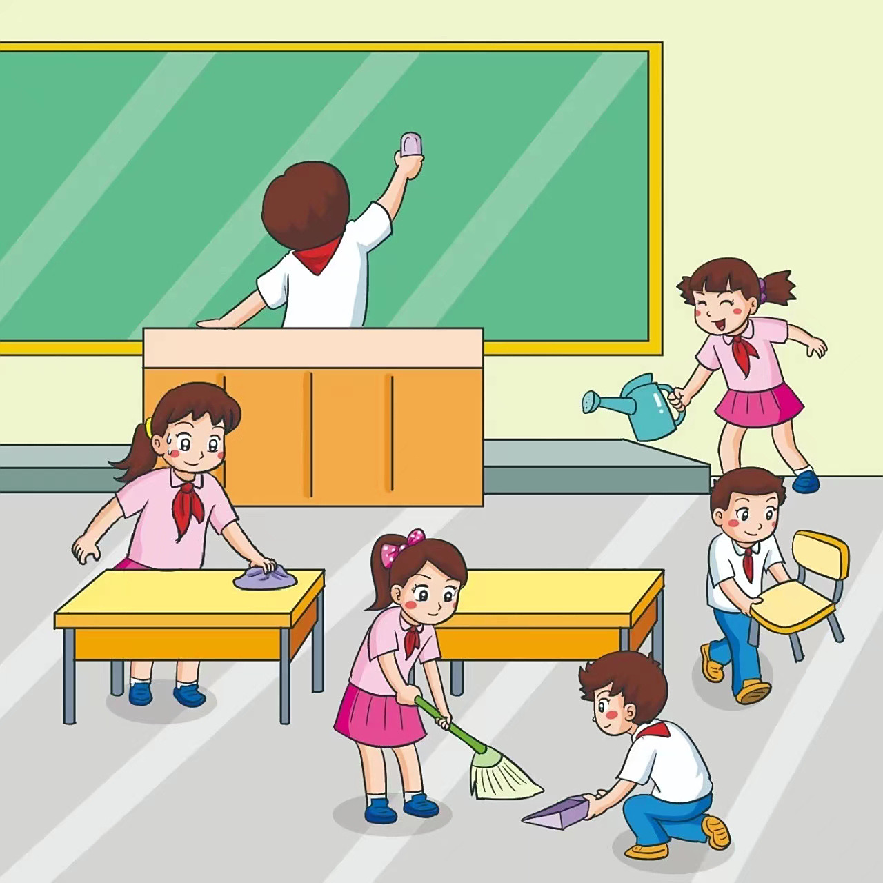 打扫教室,打扫卫生看图写话 例文 星期五,是学校的大扫除日.