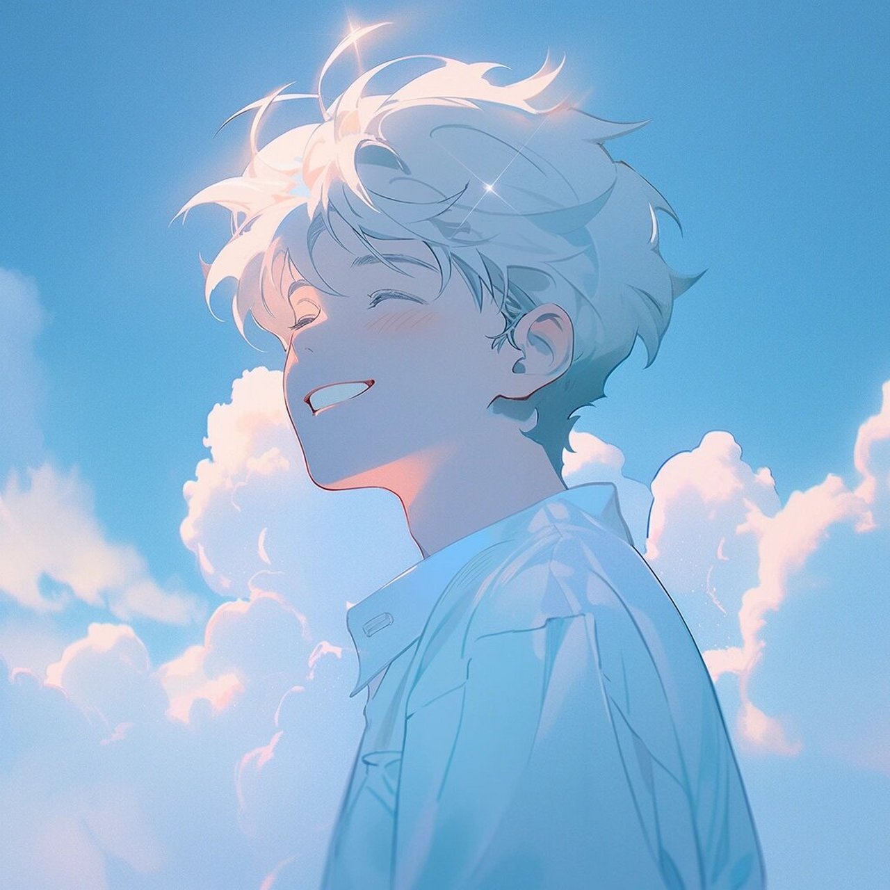 男生蓝色天空背景头像图片
