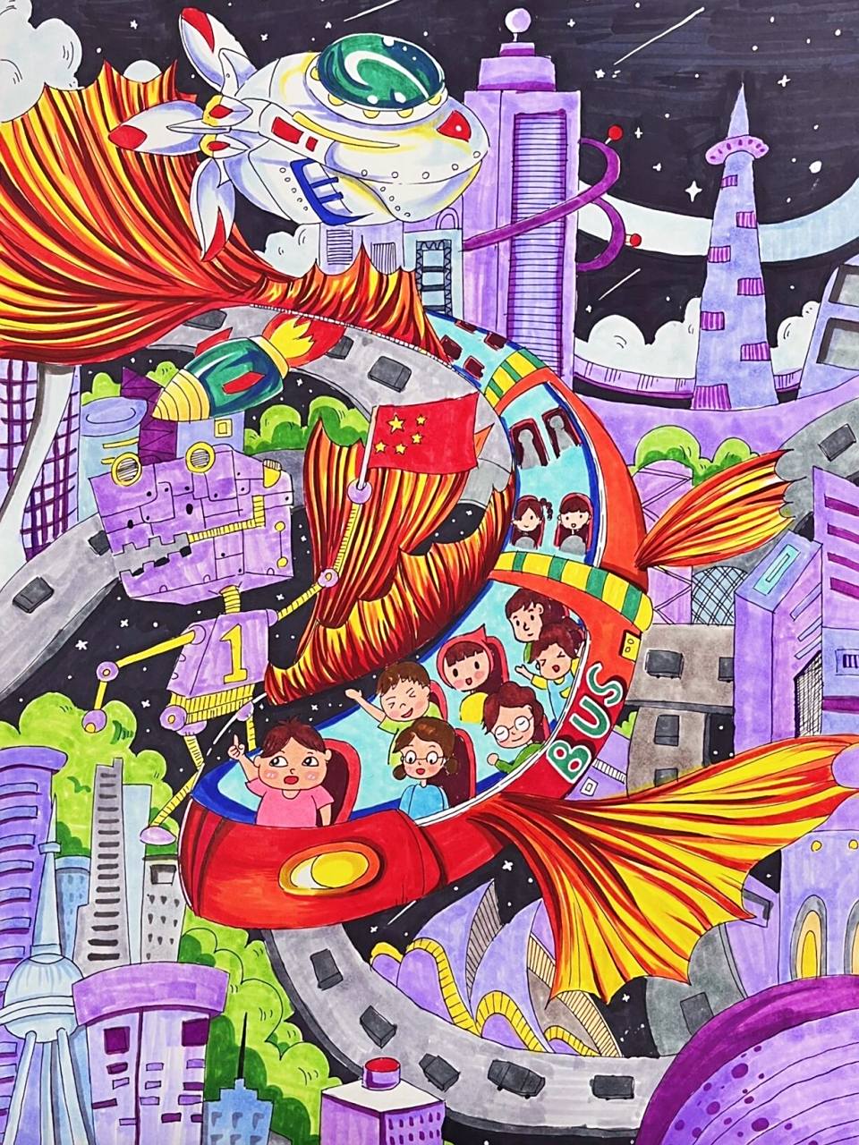 #儿童画# #马克笔##科幻画定制# #科幻画# #儿童科幻画# #小学生##科