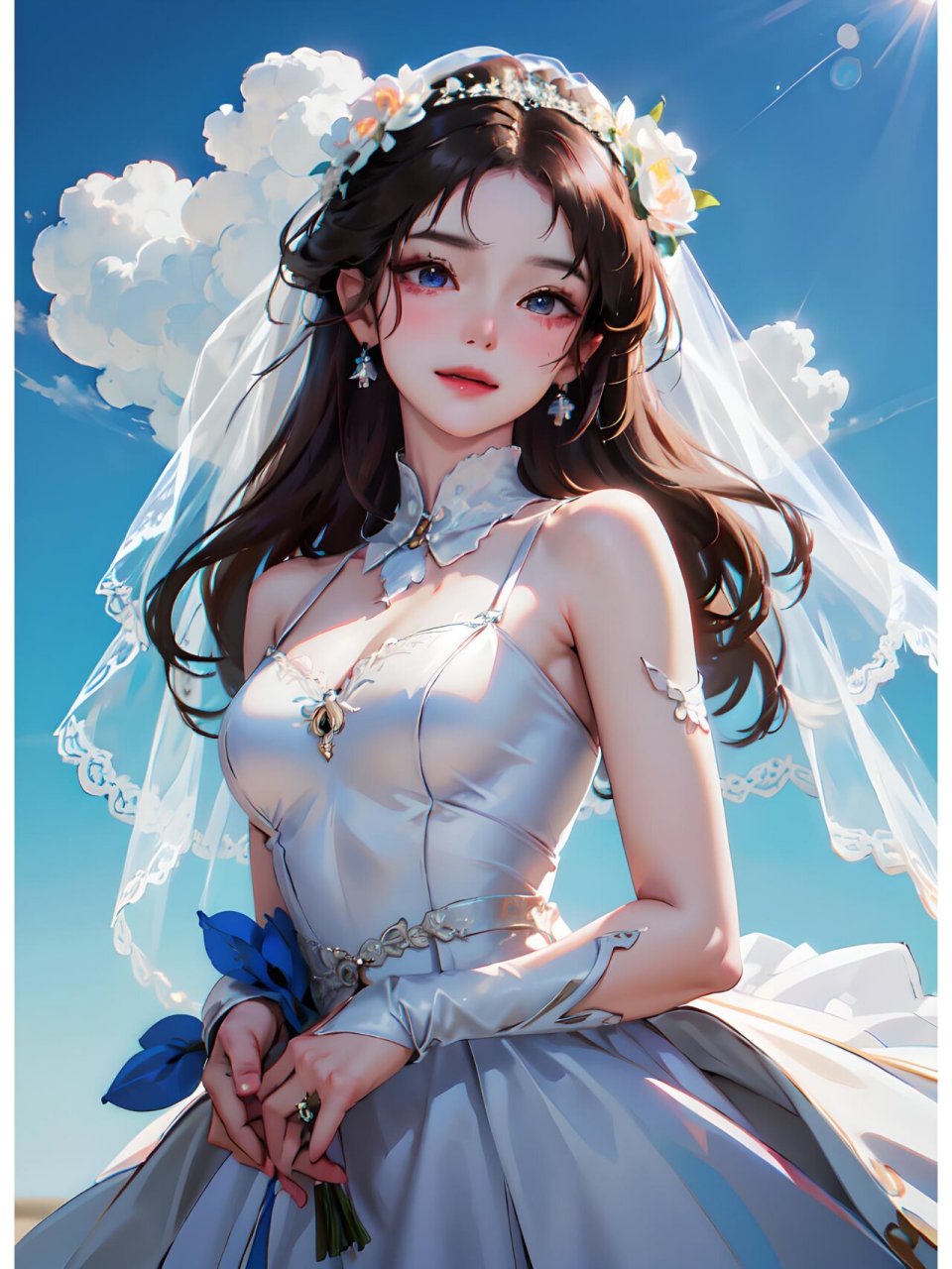 动漫壁纸——二次元画风下的新娘 二次元风格的新娘婚纱照,她身穿华丽