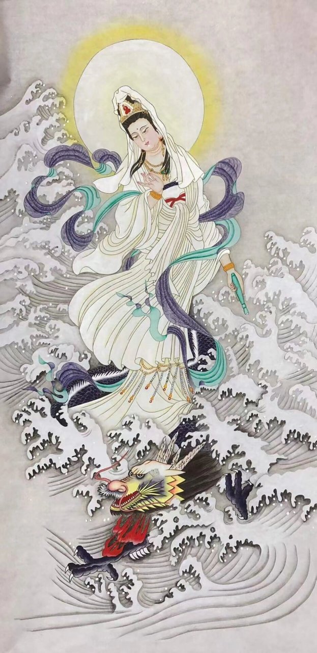观音 送子观音 四尺人物观音480 尺寸140x70厘米,  纯手绘