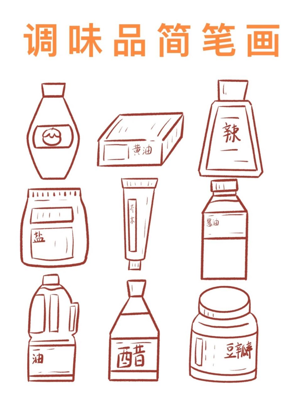 简笔画|调味品简笔画 今天给大家带来了调味品简笔画,有没有宝子喜欢