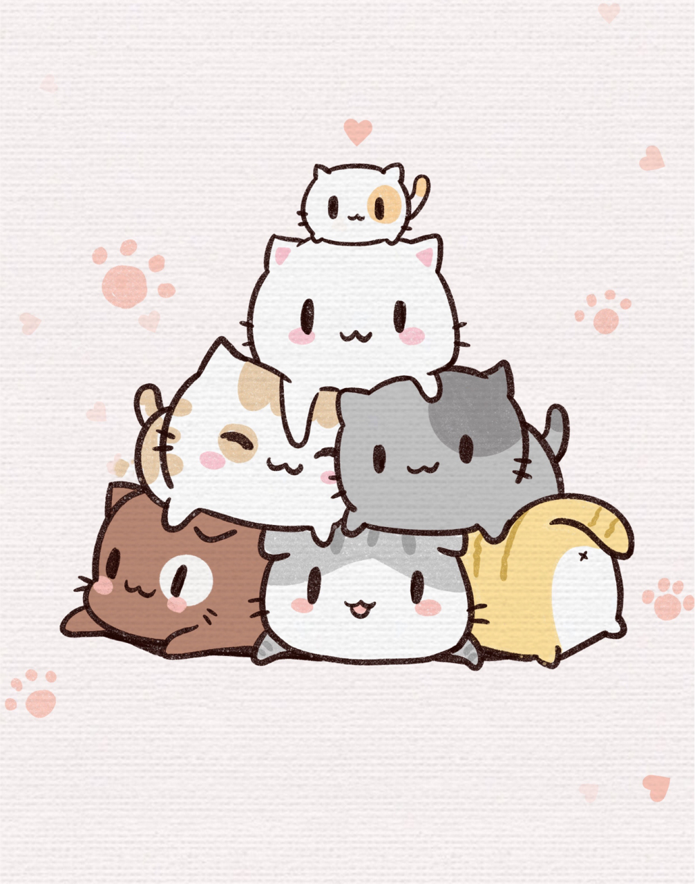 「简笔画」(100/16)小猫93叠叠高·内含过程 一堆可爱的小猫猫叠加