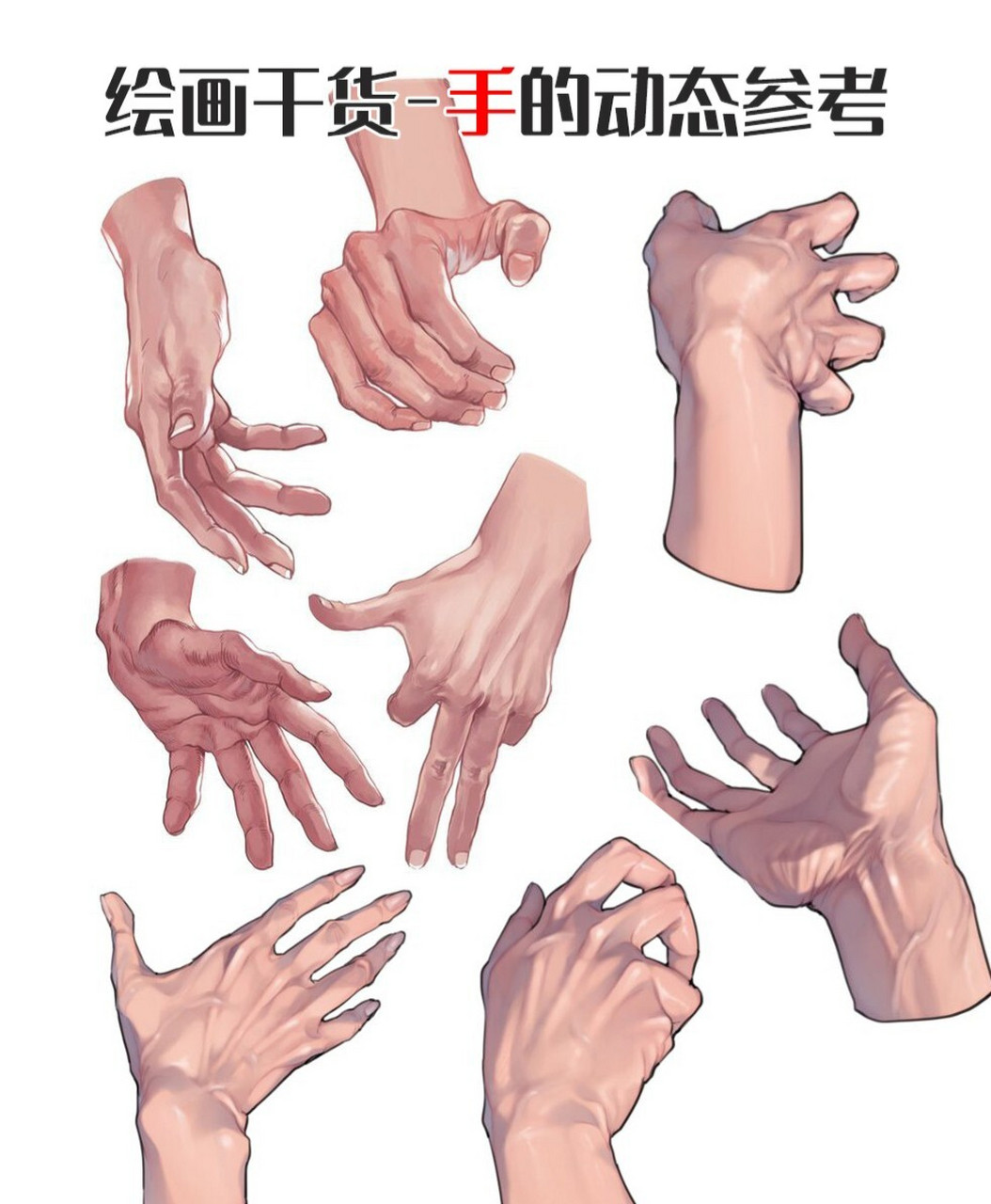 板绘资料-手部的动态参考图 手是人的第二张脸 手如果画不好看,画出的