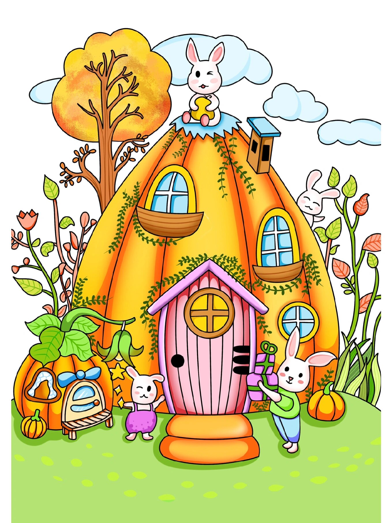 卡通画|小兔子与她们的南瓜房