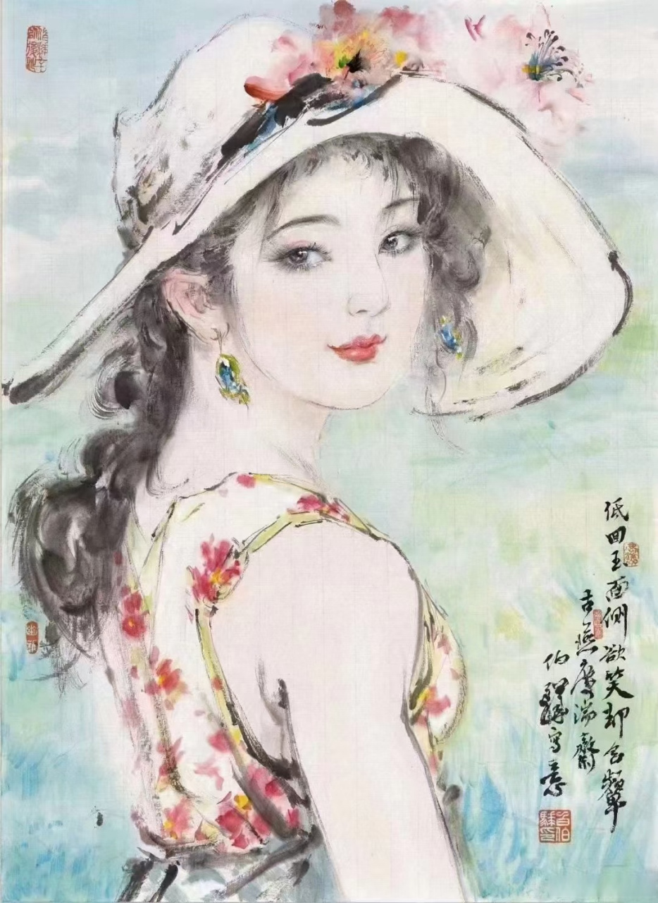 画家白伯骅《含颦少女》52*3896视频 合影  ——低回玉脸侧·欲笑却