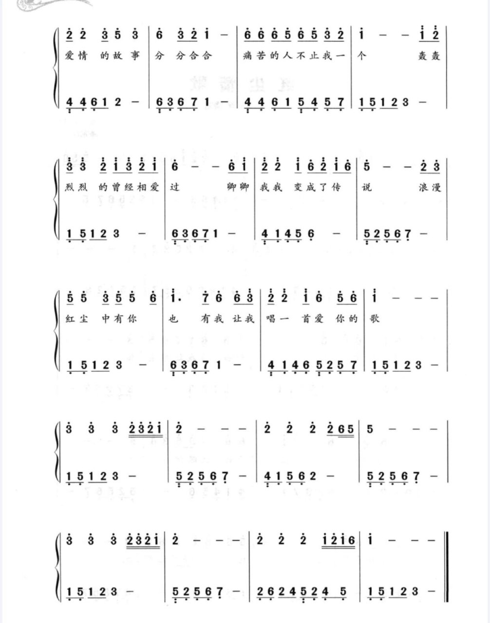 红尘情歌钢琴谱完整版图片